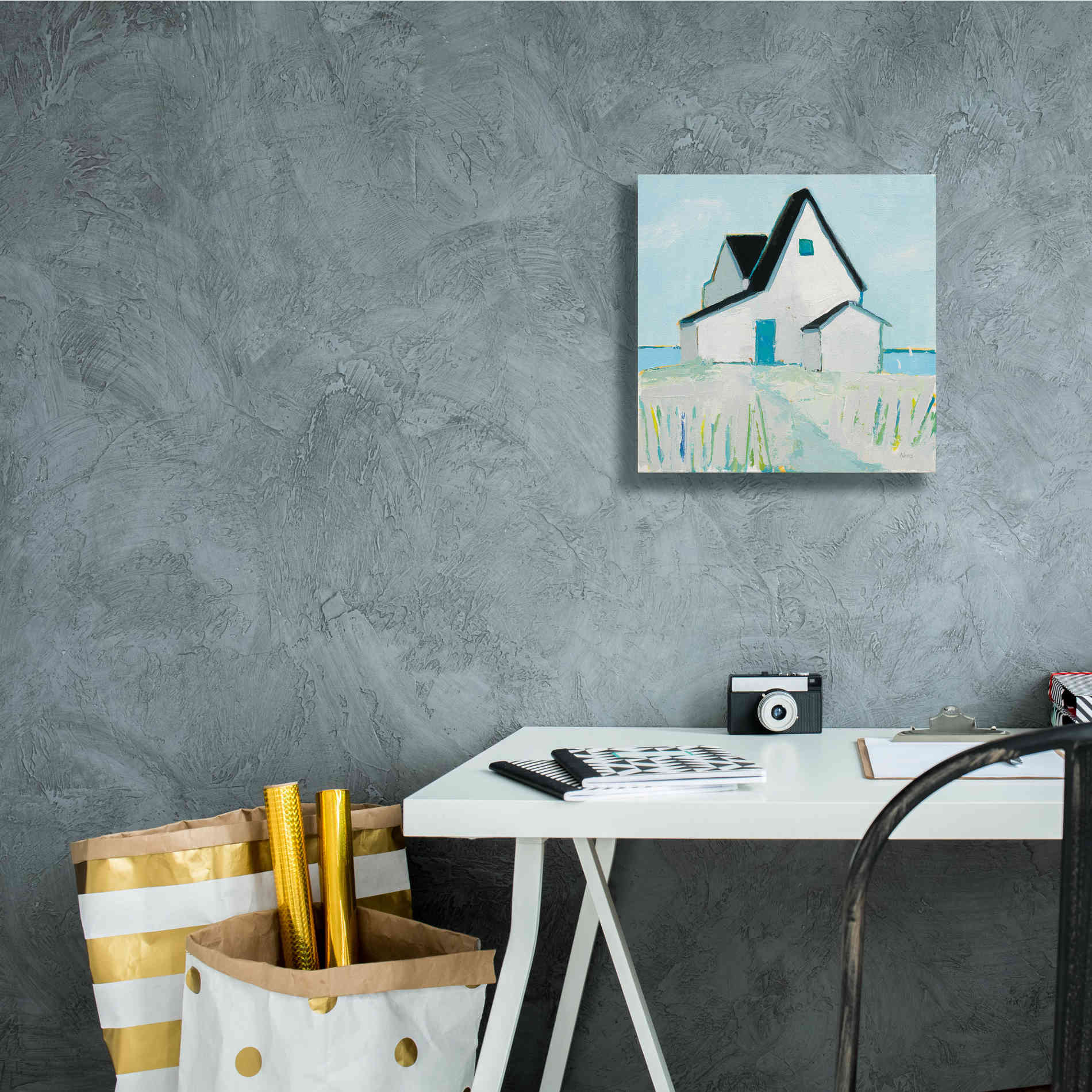 'Cottage by the Sea Neutral' by Phyllis Adams, Canvas Wall Art,12 x 12