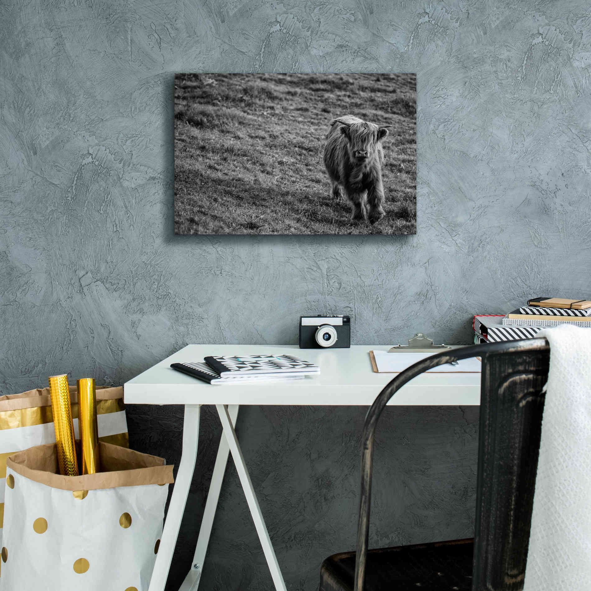 'Highland Cow Calf in the Wind' by Nathan Larson, Canvas Wall Art,18 x 12
