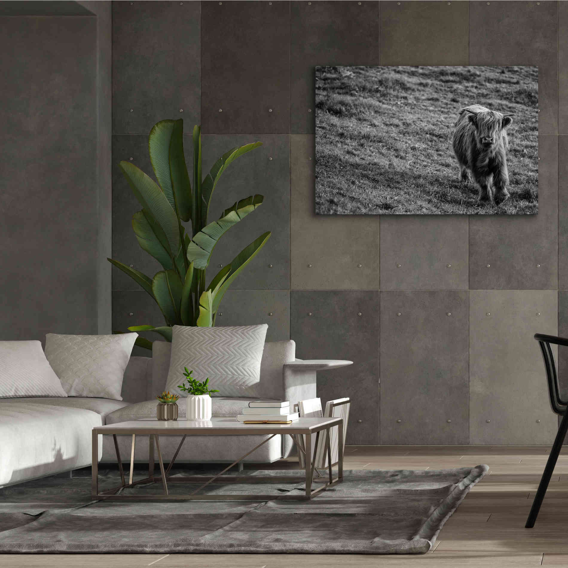 'Highland Cow Calf in the Wind' by Nathan Larson, Canvas Wall Art,60 x 40