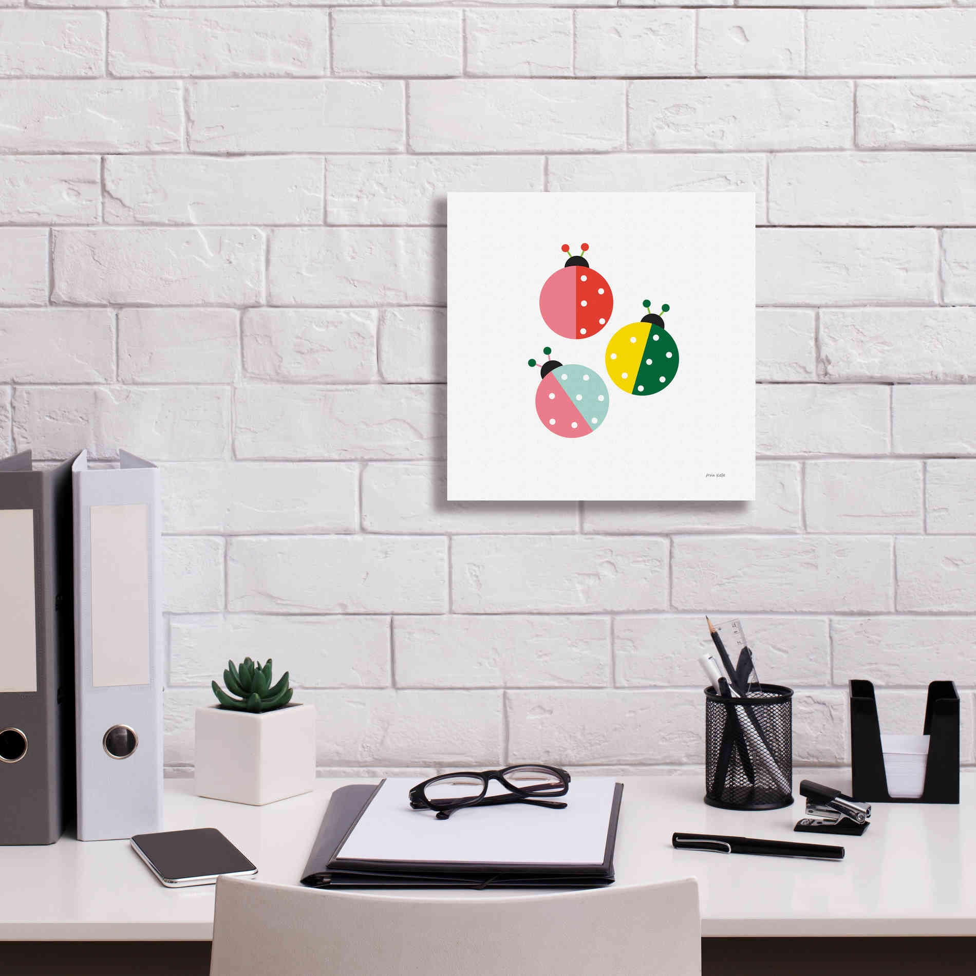 'Ladybugs Three' by Ann Kelle Designs, Canvas Wall Art,12 x 12