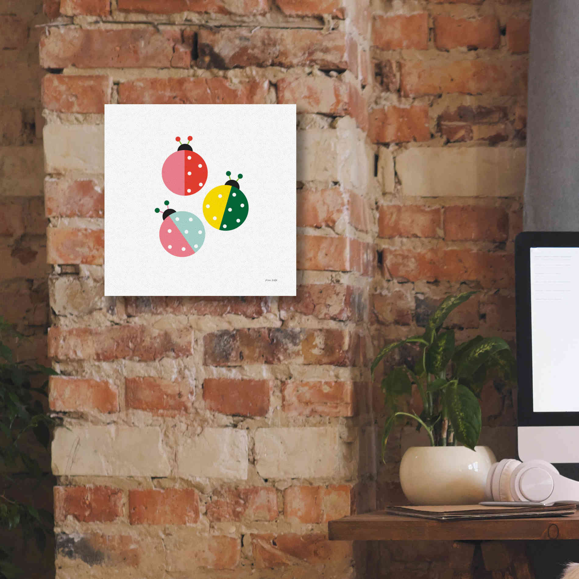 'Ladybugs Three' by Ann Kelle Designs, Canvas Wall Art,12 x 12