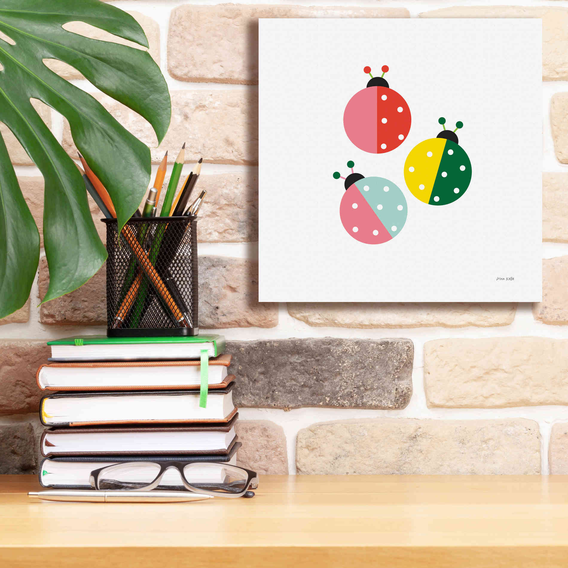 'Ladybugs Three' by Ann Kelle Designs, Canvas Wall Art,12 x 12