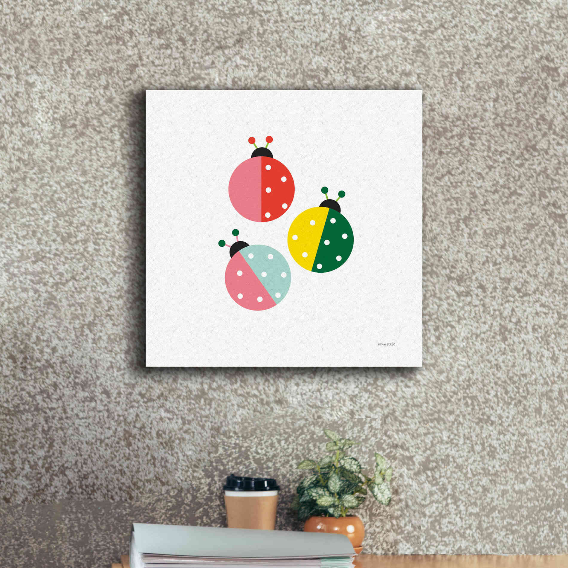'Ladybugs Three' by Ann Kelle Designs, Canvas Wall Art,18 x 18