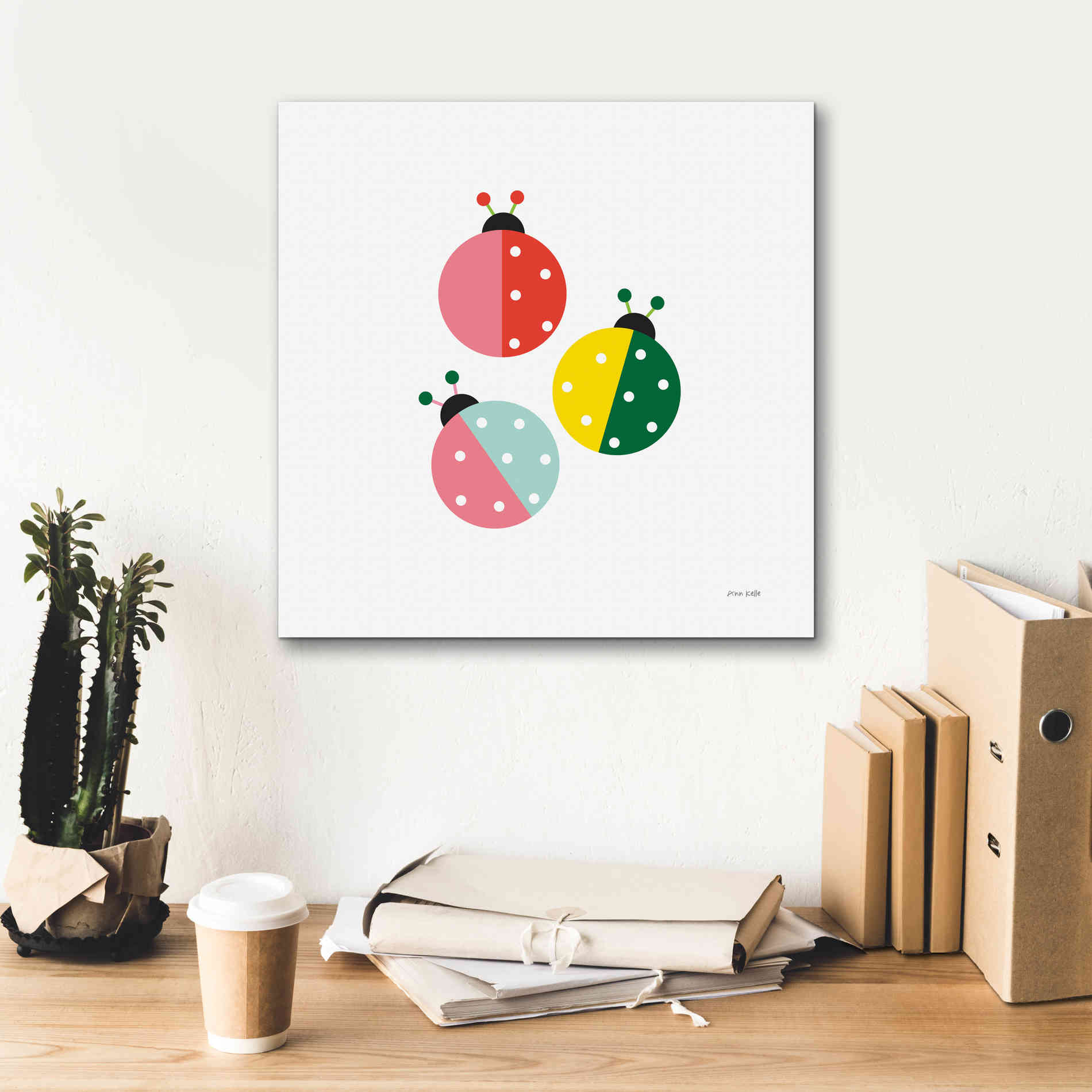 'Ladybugs Three' by Ann Kelle Designs, Canvas Wall Art,18 x 18