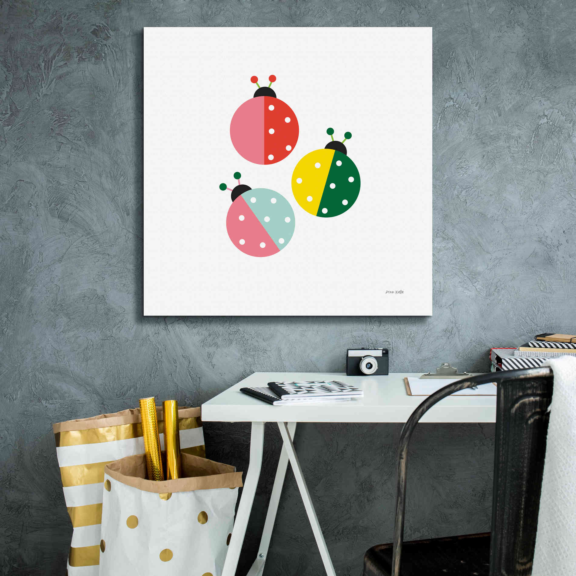 'Ladybugs Three' by Ann Kelle Designs, Canvas Wall Art,26 x 26