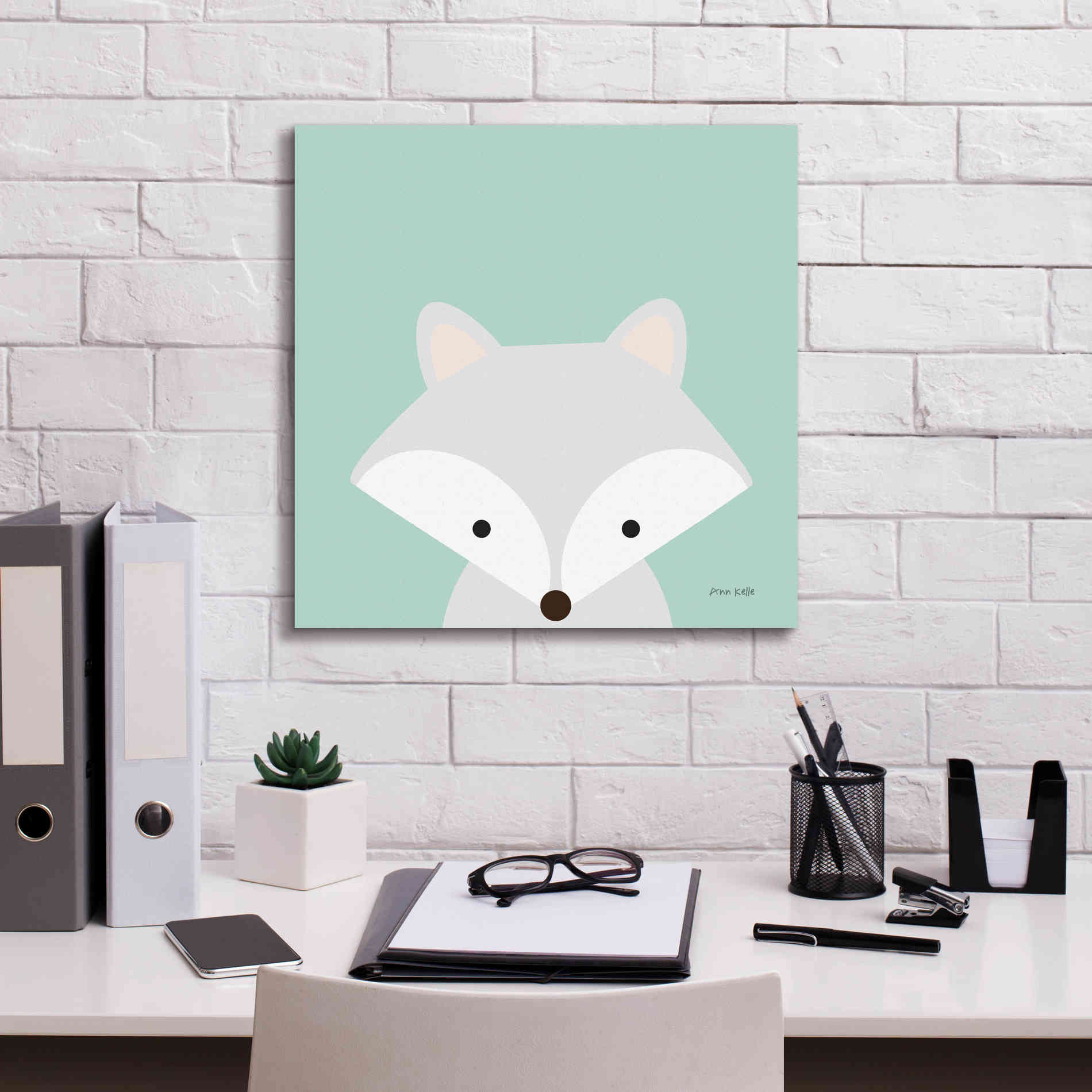'Cuddly Fox' by Ann Kelle Designs, Canvas Wall Art,18 x 18