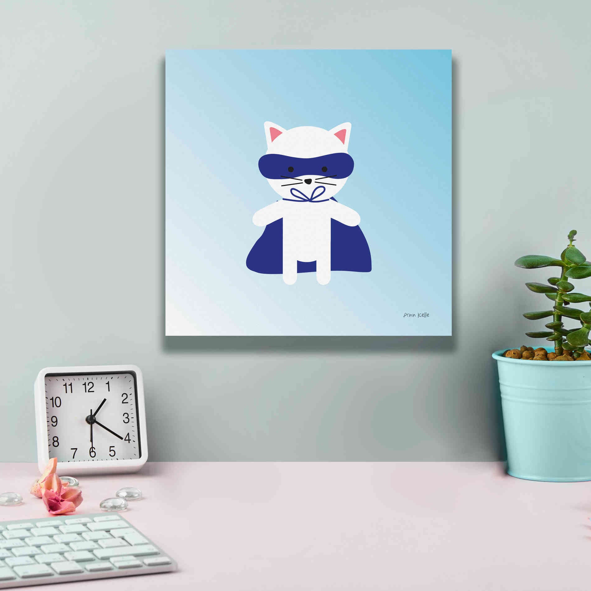'Cat Super Hero' by Ann Kelle Designs, Canvas Wall Art,12 x 12