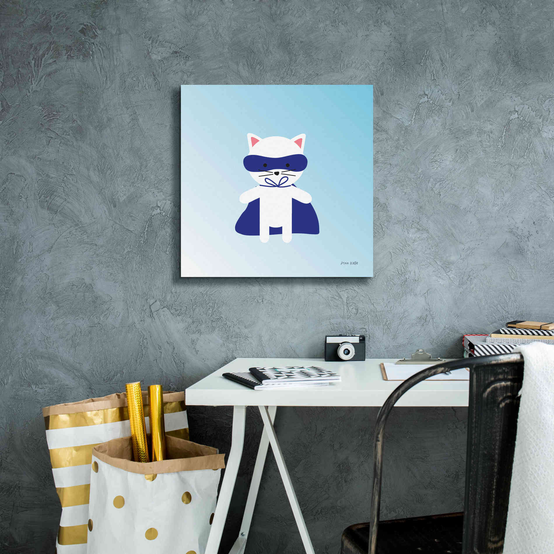 'Cat Super Hero' by Ann Kelle Designs, Canvas Wall Art,18 x 18