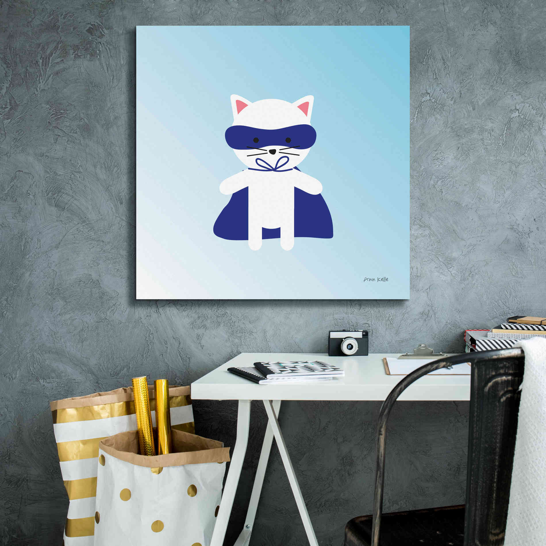 'Cat Super Hero' by Ann Kelle Designs, Canvas Wall Art,26 x 26
