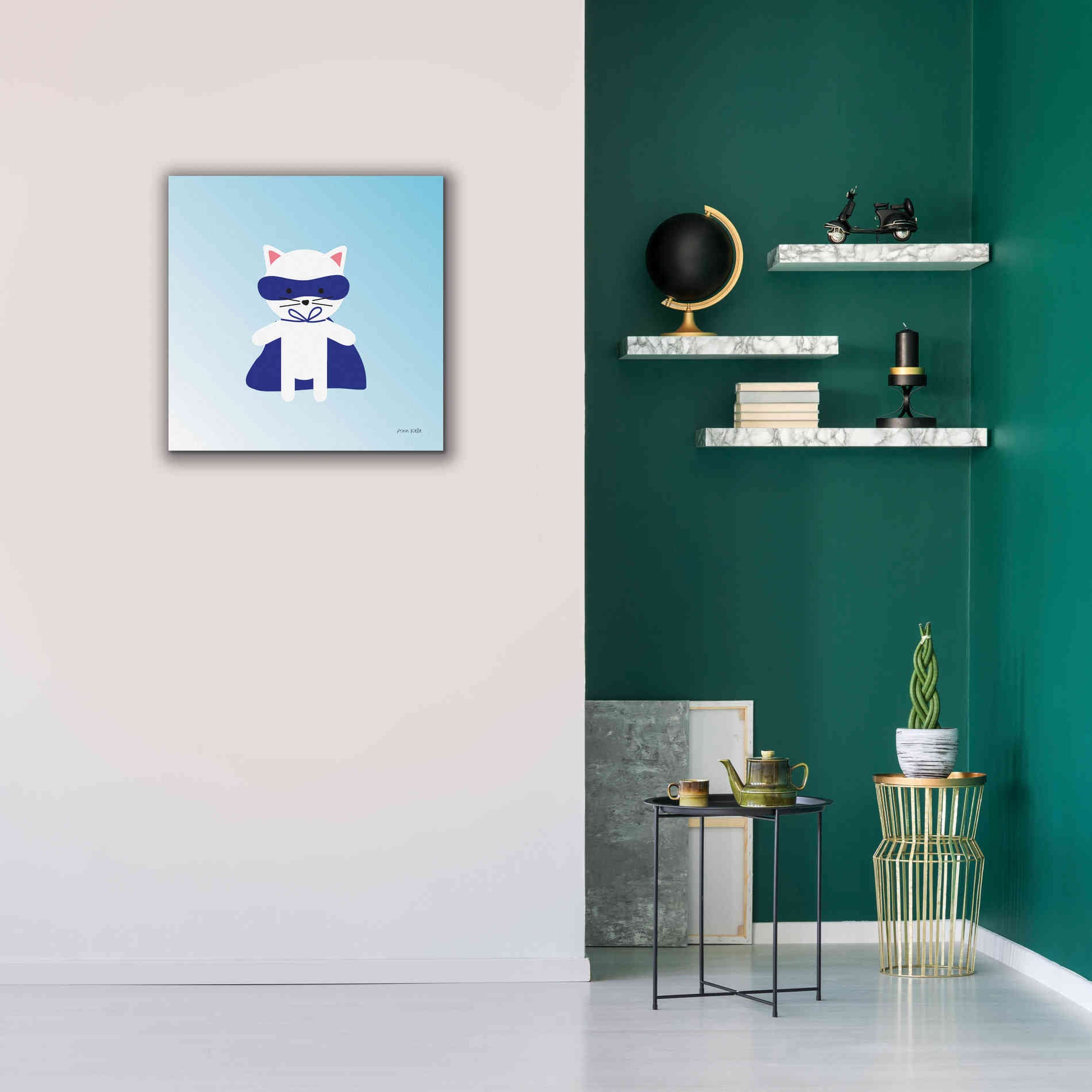 'Cat Super Hero' by Ann Kelle Designs, Canvas Wall Art,26 x 26
