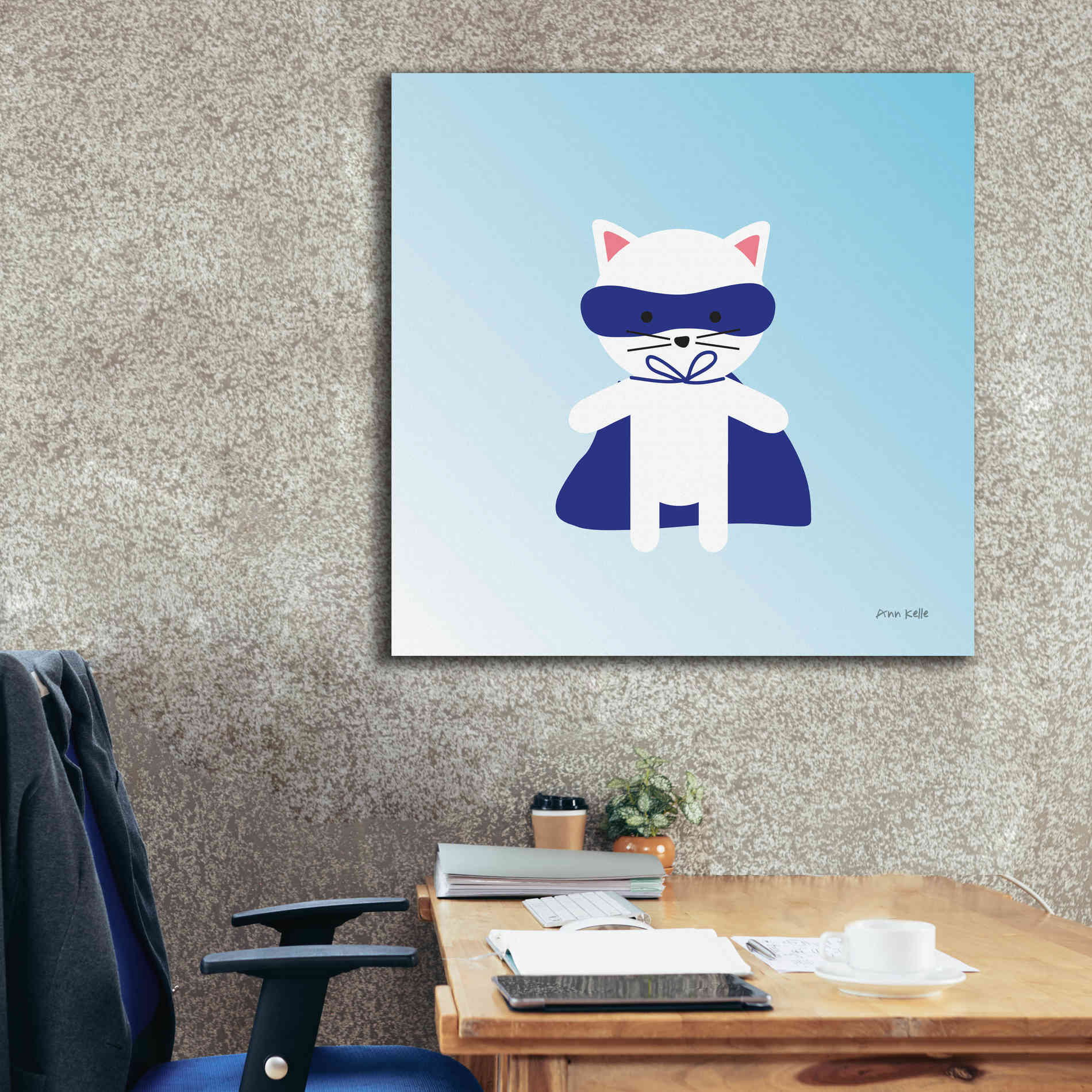 'Cat Super Hero' by Ann Kelle Designs, Canvas Wall Art,37 x 37
