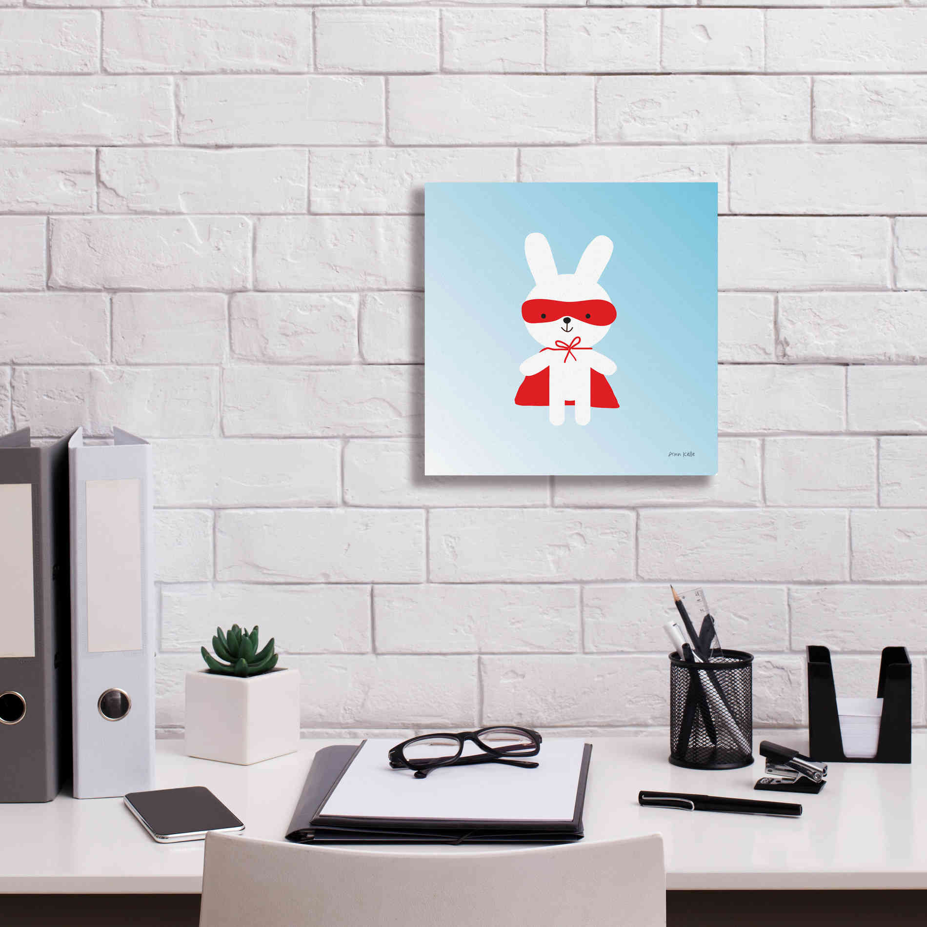 'Rabbit Super Hero' by Ann Kelle Designs, Canvas Wall Art,12 x 12