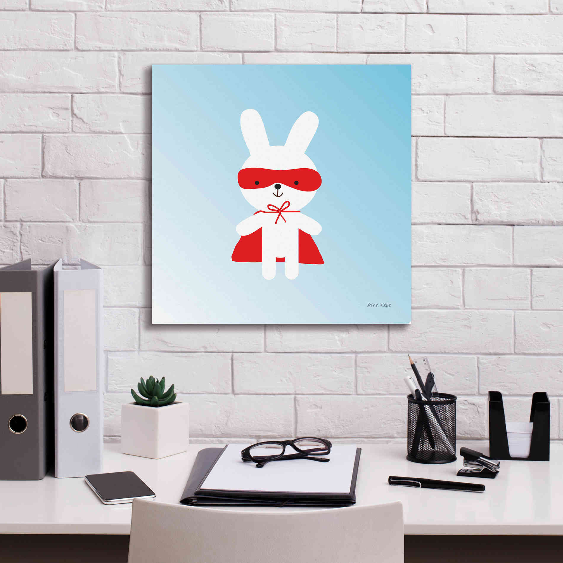 'Rabbit Super Hero' by Ann Kelle Designs, Canvas Wall Art,18 x 18