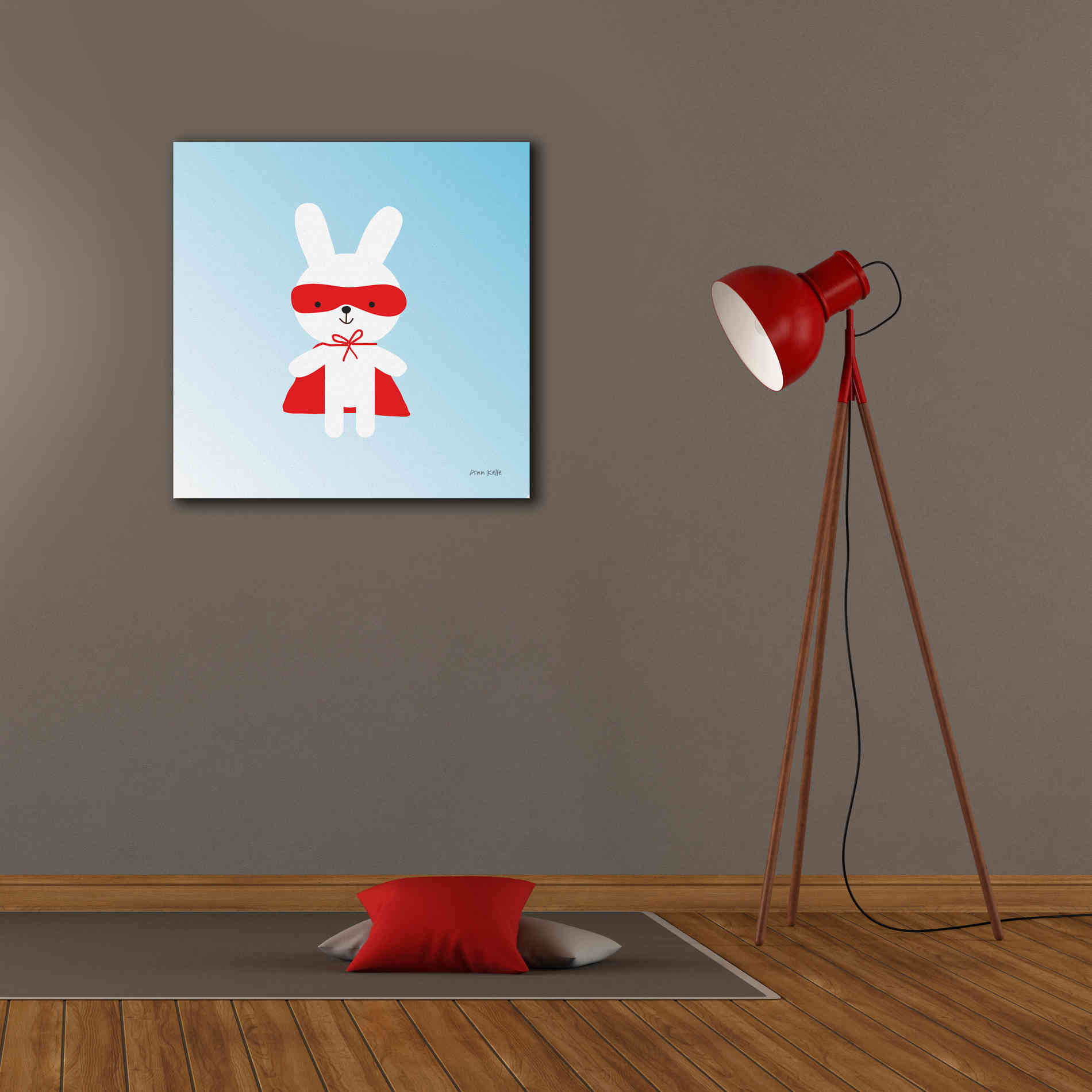 'Rabbit Super Hero' by Ann Kelle Designs, Canvas Wall Art,26 x 26