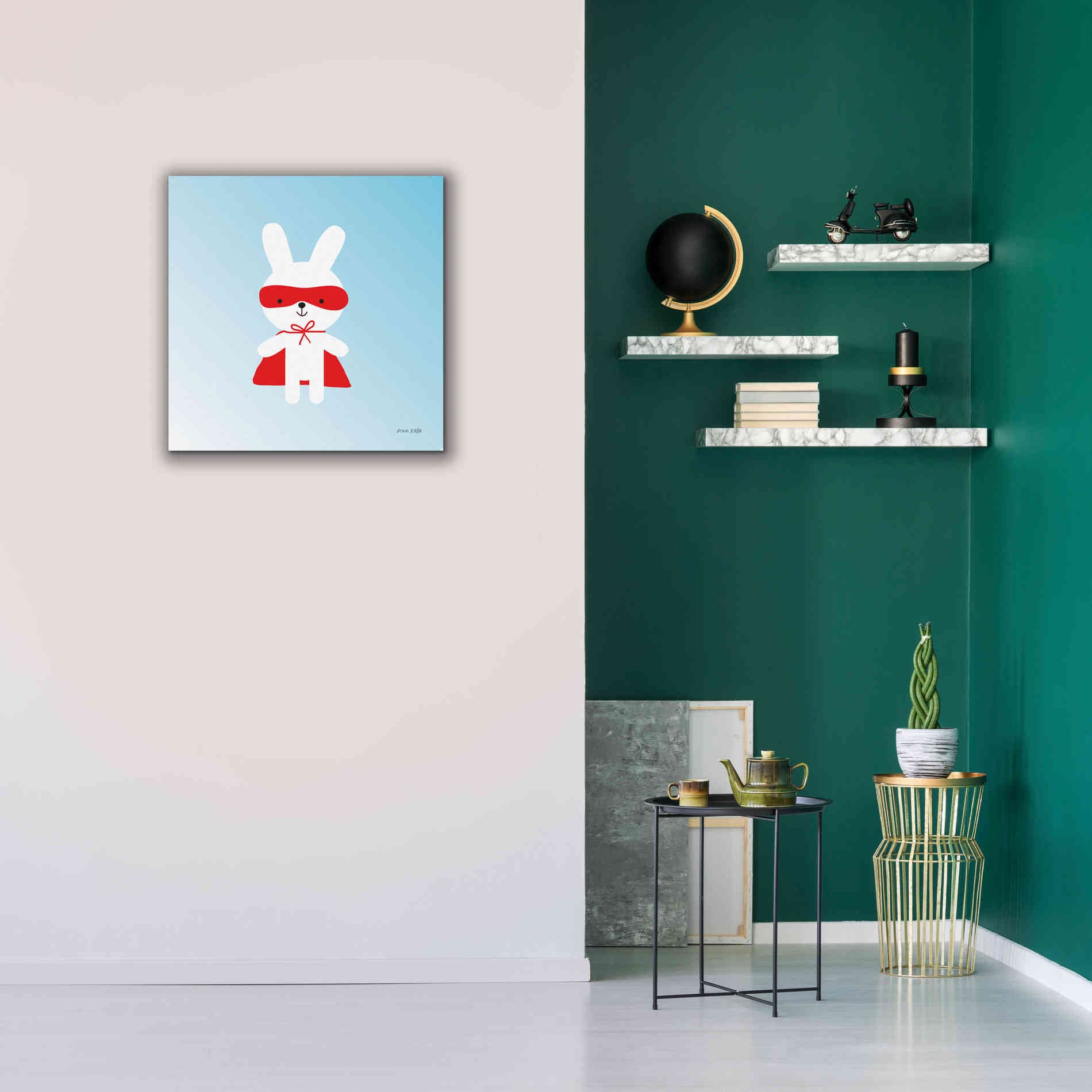 'Rabbit Super Hero' by Ann Kelle Designs, Canvas Wall Art,26 x 26