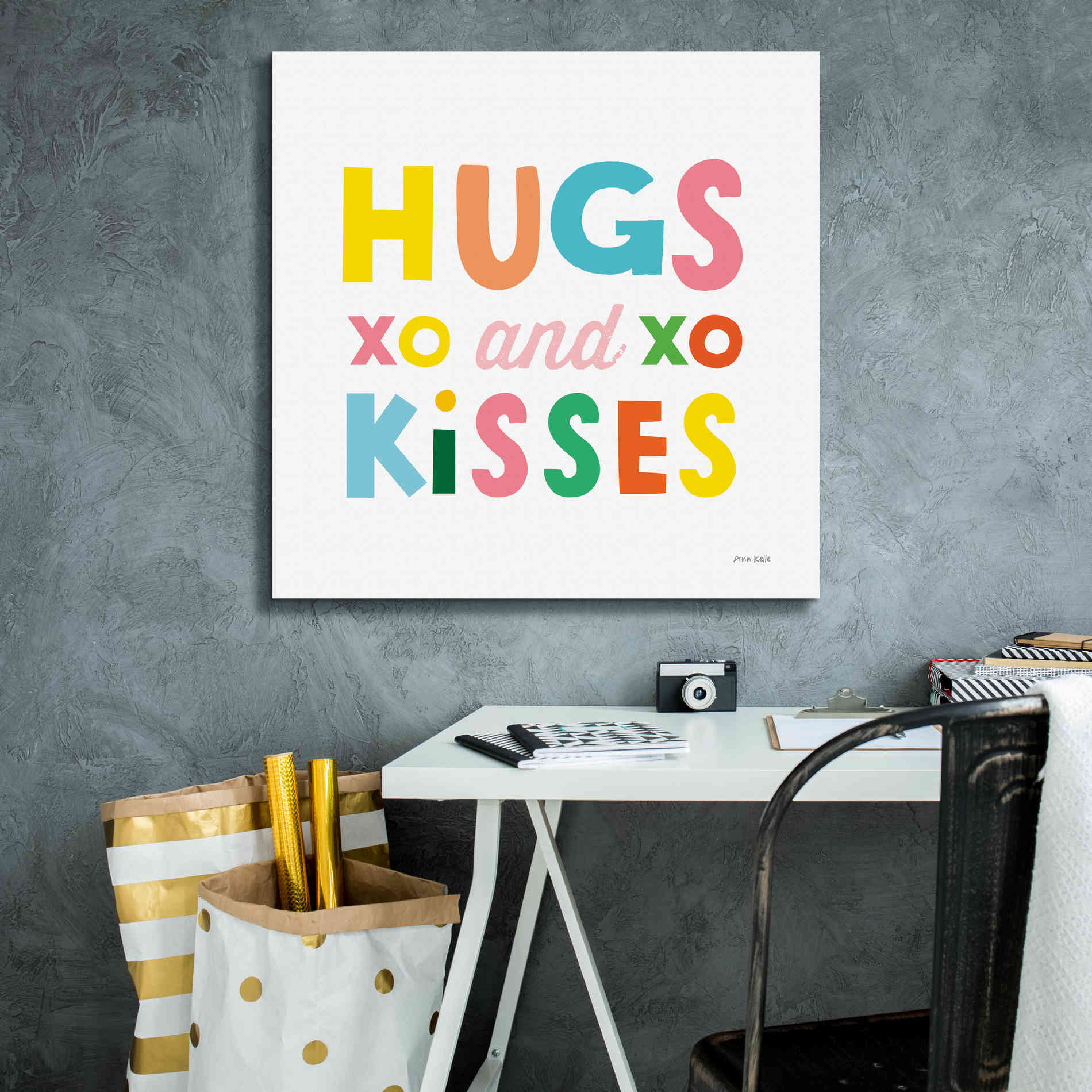 'Hugs and Kisses' by Ann Kelle Designs, Canvas Wall Art,26 x 26