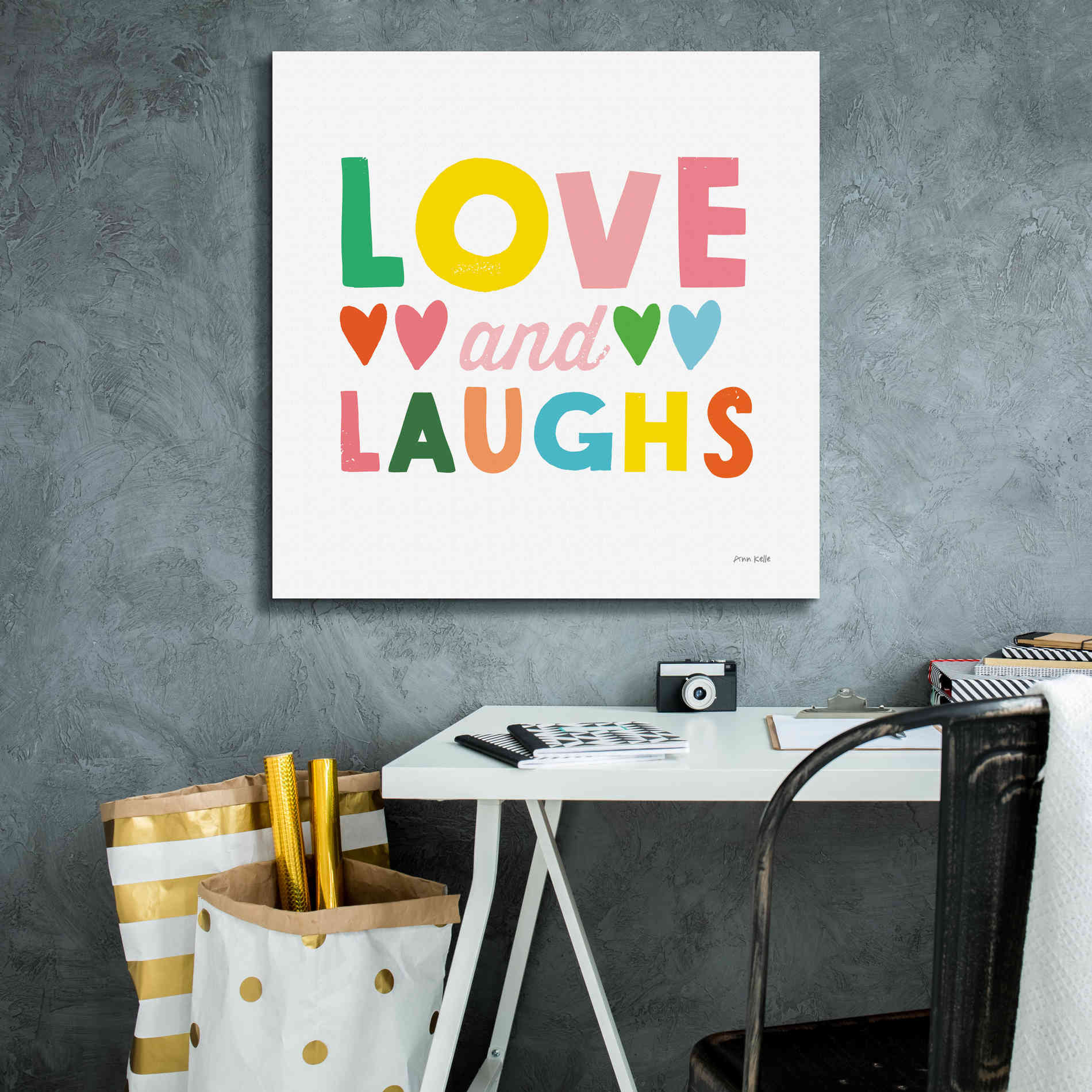 'Love and Laughs' by Ann Kelle Designs, Canvas Wall Art,26 x 26