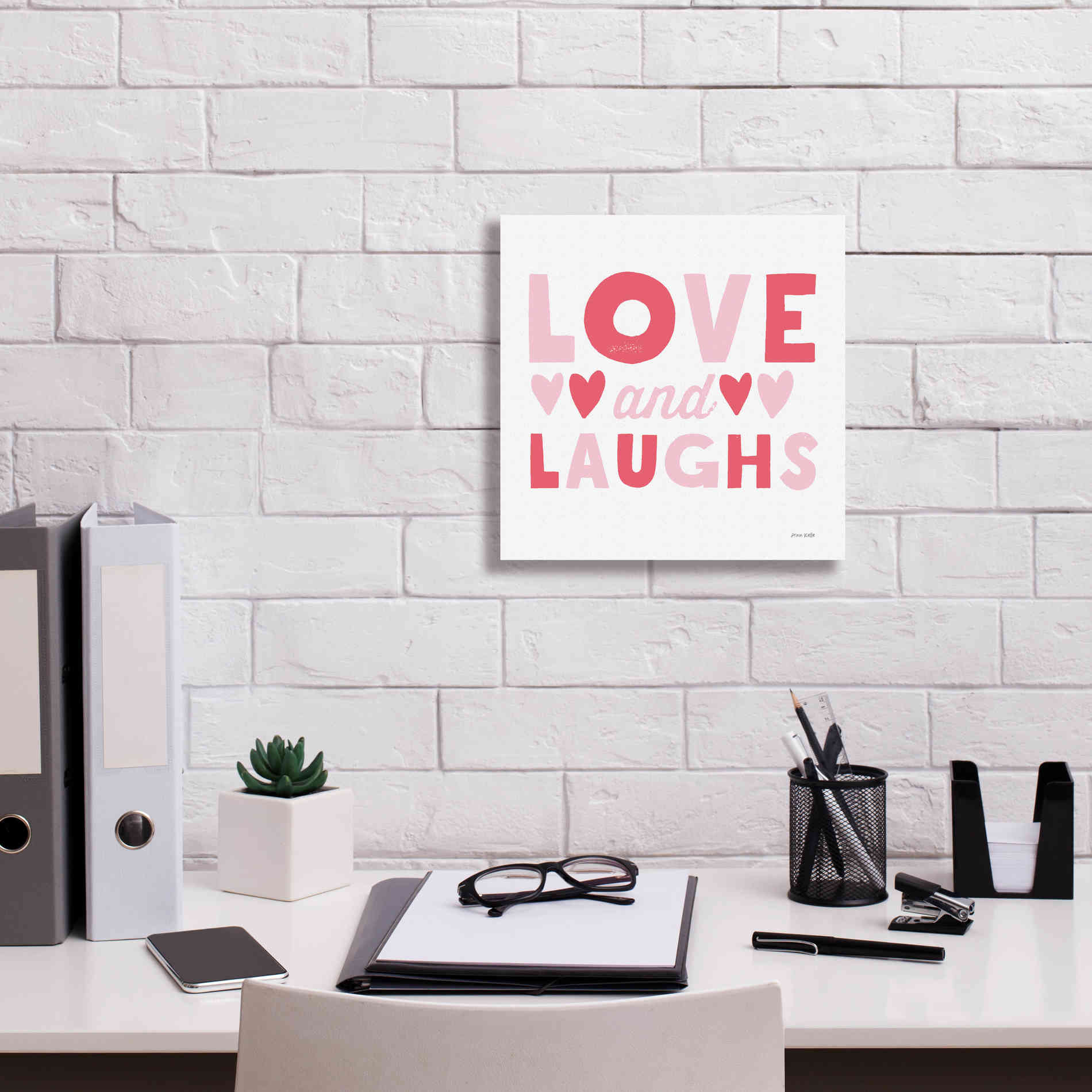 'Love and Laughs Pink' by Ann Kelle Designs, Canvas Wall Art,12 x 12