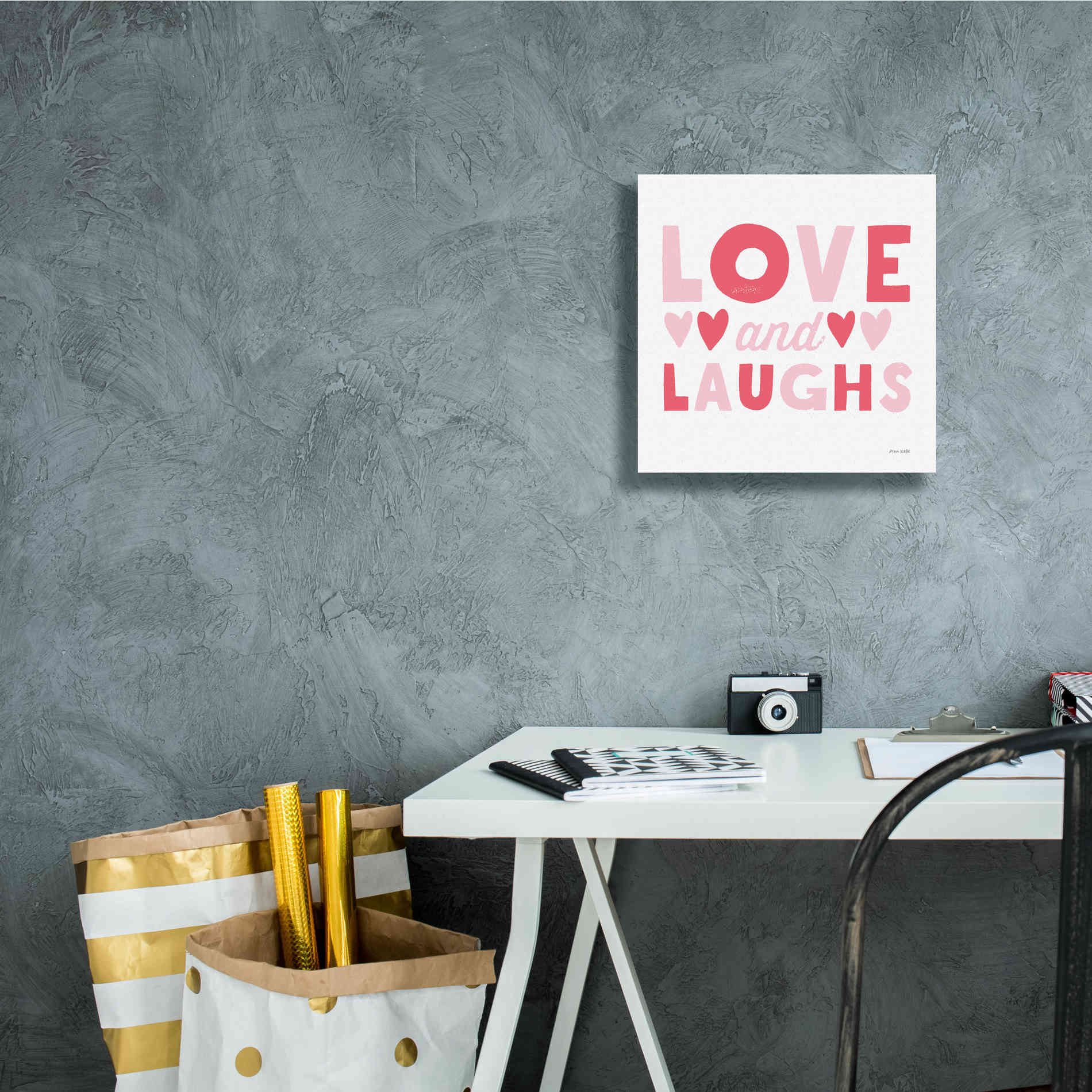 'Love and Laughs Pink' by Ann Kelle Designs, Canvas Wall Art,12 x 12