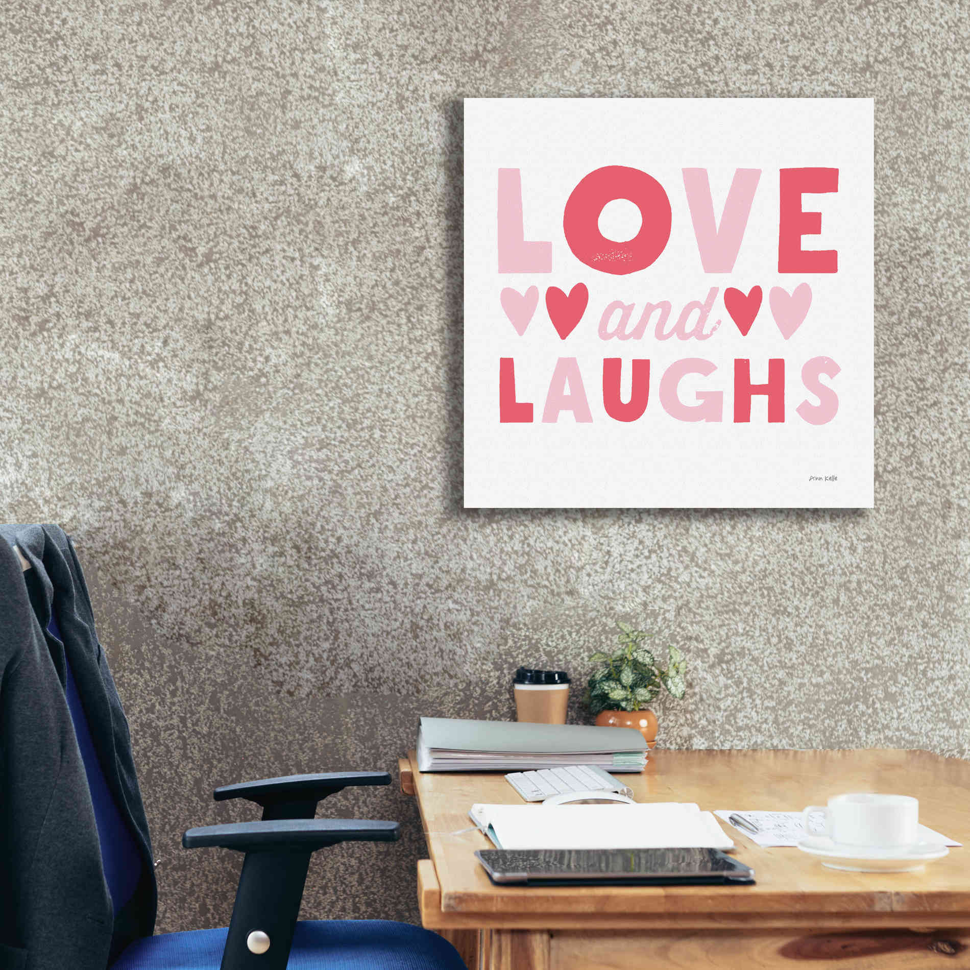 'Love and Laughs Pink' by Ann Kelle Designs, Canvas Wall Art,26 x 26
