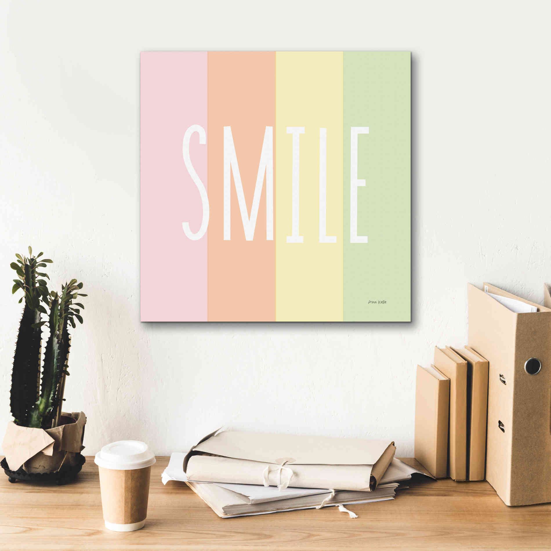 'Smile Rainbow' by Ann Kelle Designs, Canvas Wall Art,18 x 18