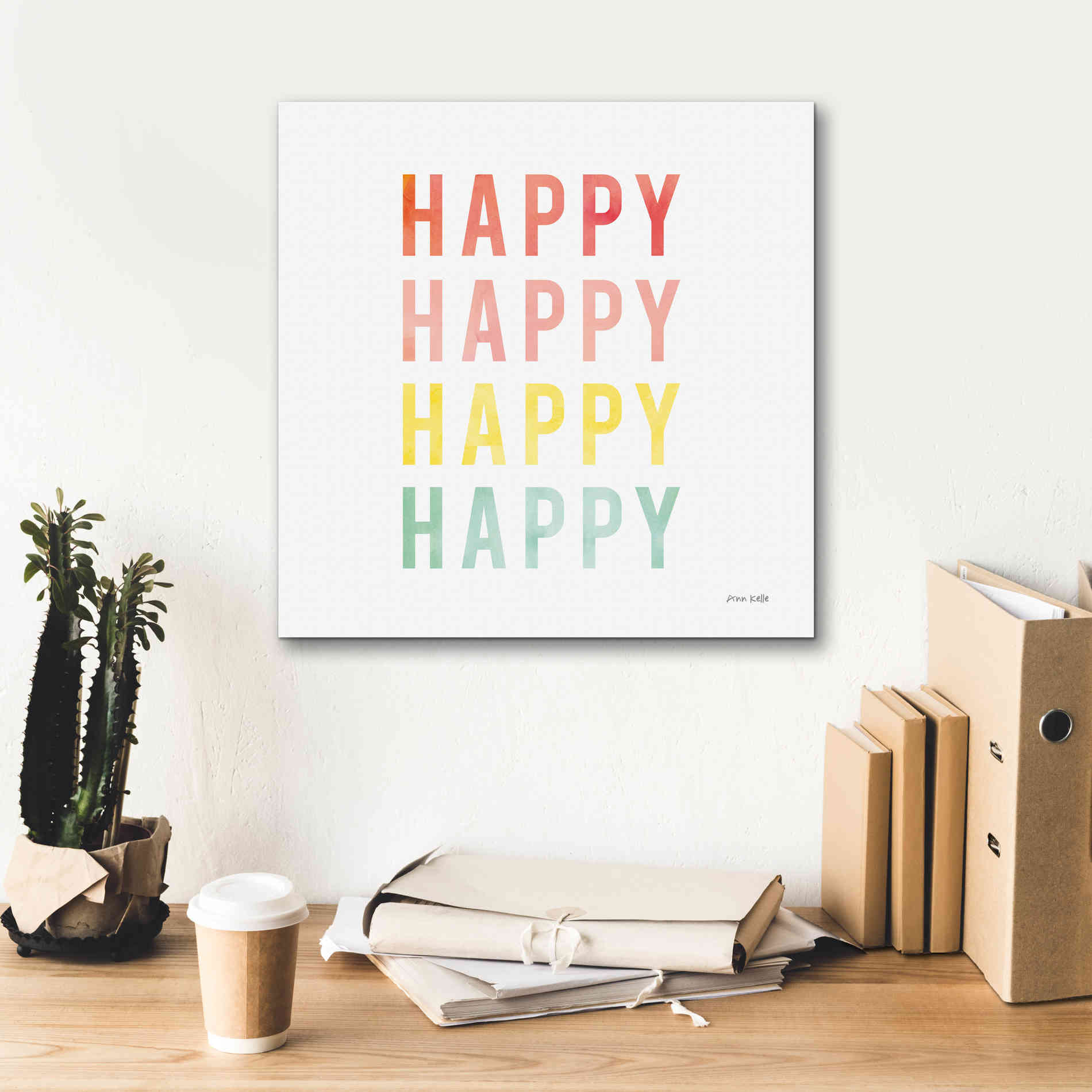'Happy Happy' by Ann Kelle Designs, Canvas Wall Art,18 x 18