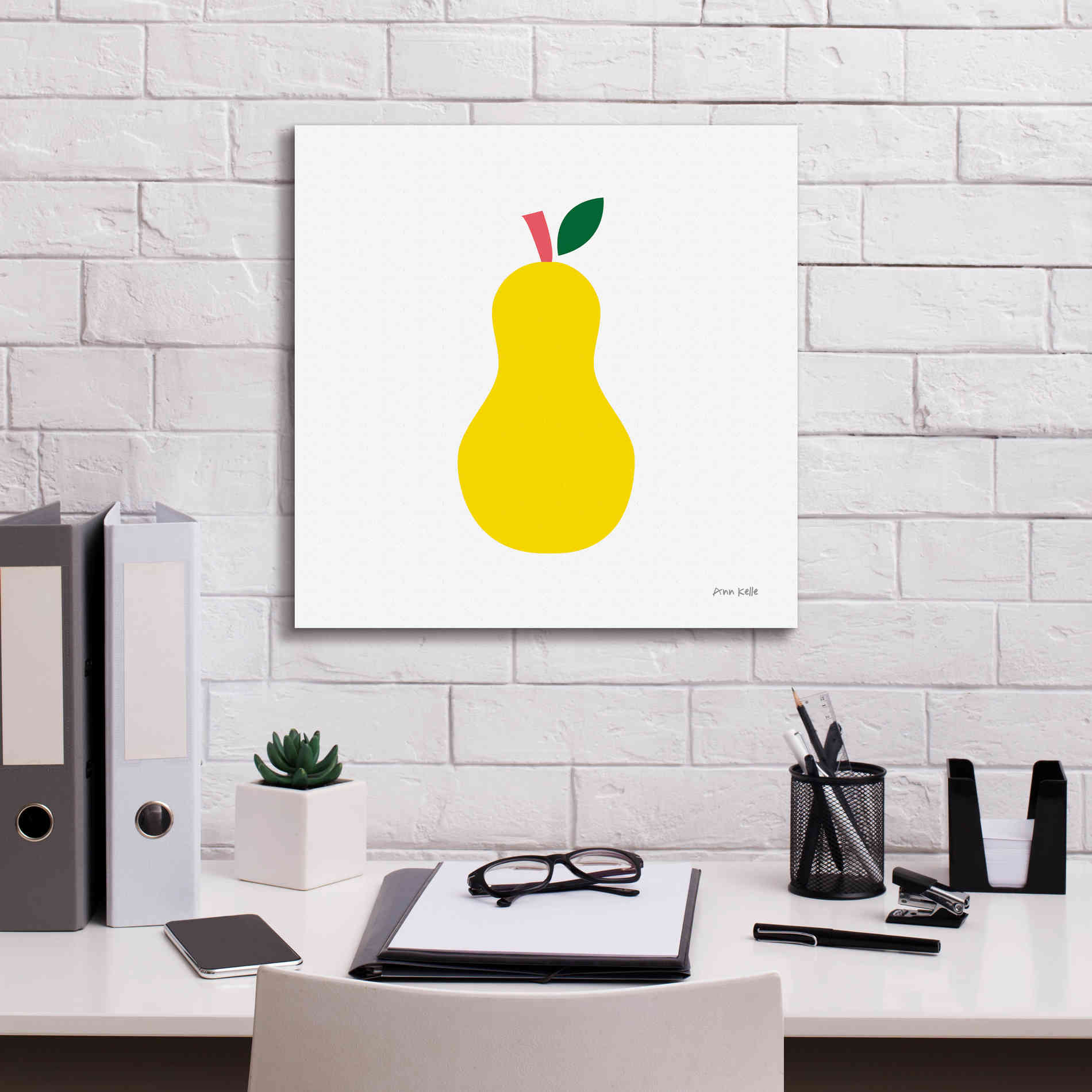 'Yellow Pear' by Ann Kelle Designs, Canvas Wall Art,18 x 18
