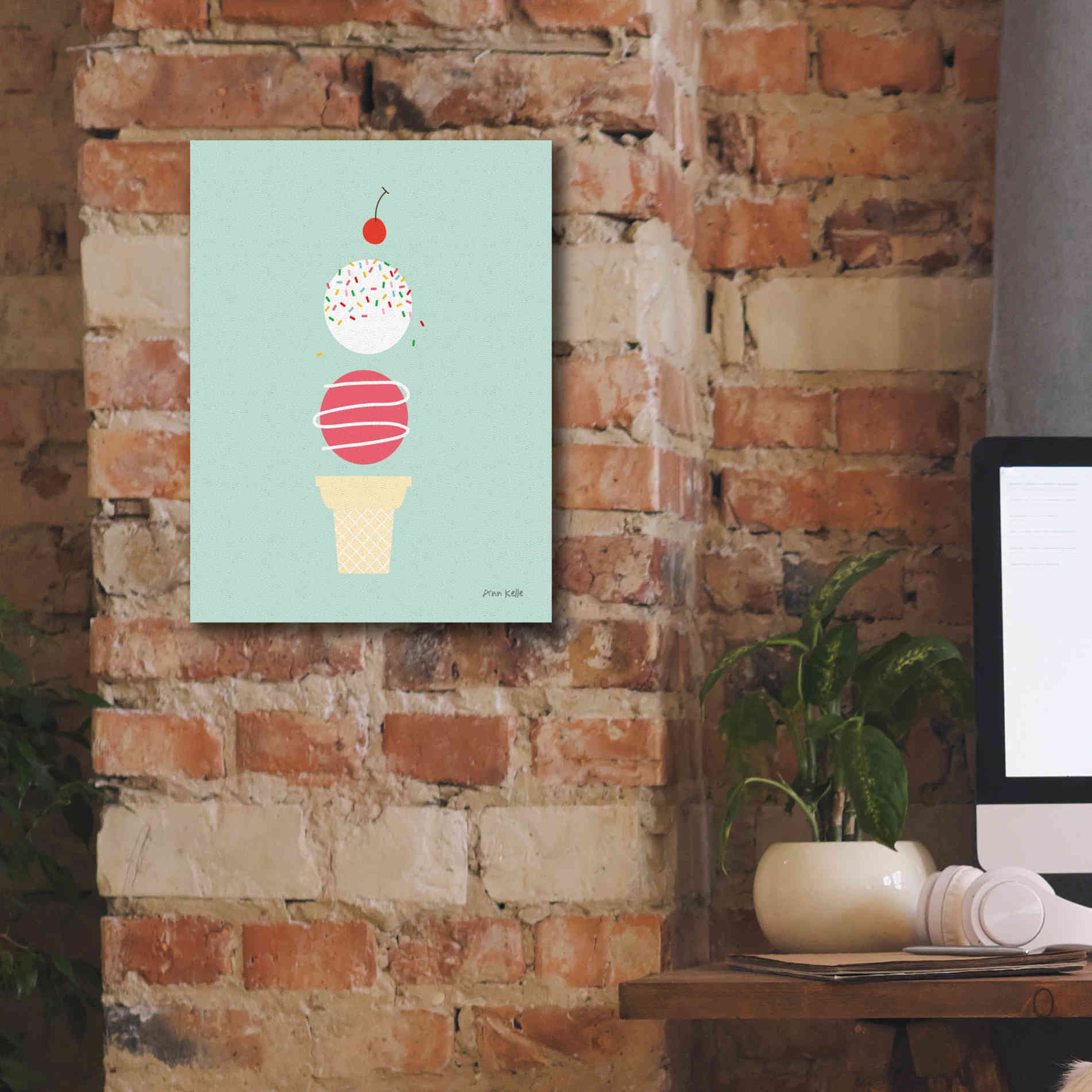'Ice Cream and Cherry I' by Ann Kelle Designs, Canvas Wall Art,12 x 16
