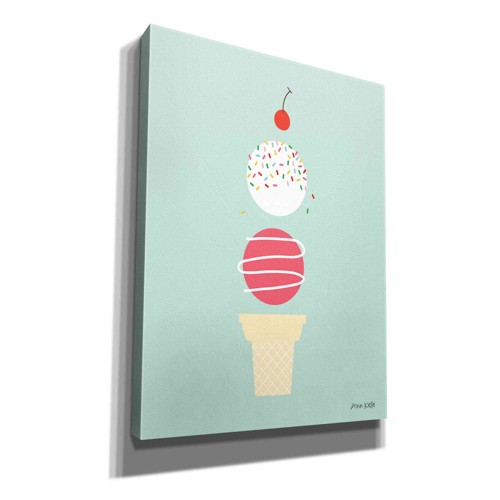 'Ice Cream and Cherry I' by Ann Kelle Designs, Canvas Wall Art,12x16x1.1x0,20x24x1.1x0,26x30x1.74x0,40x54x1.74x0