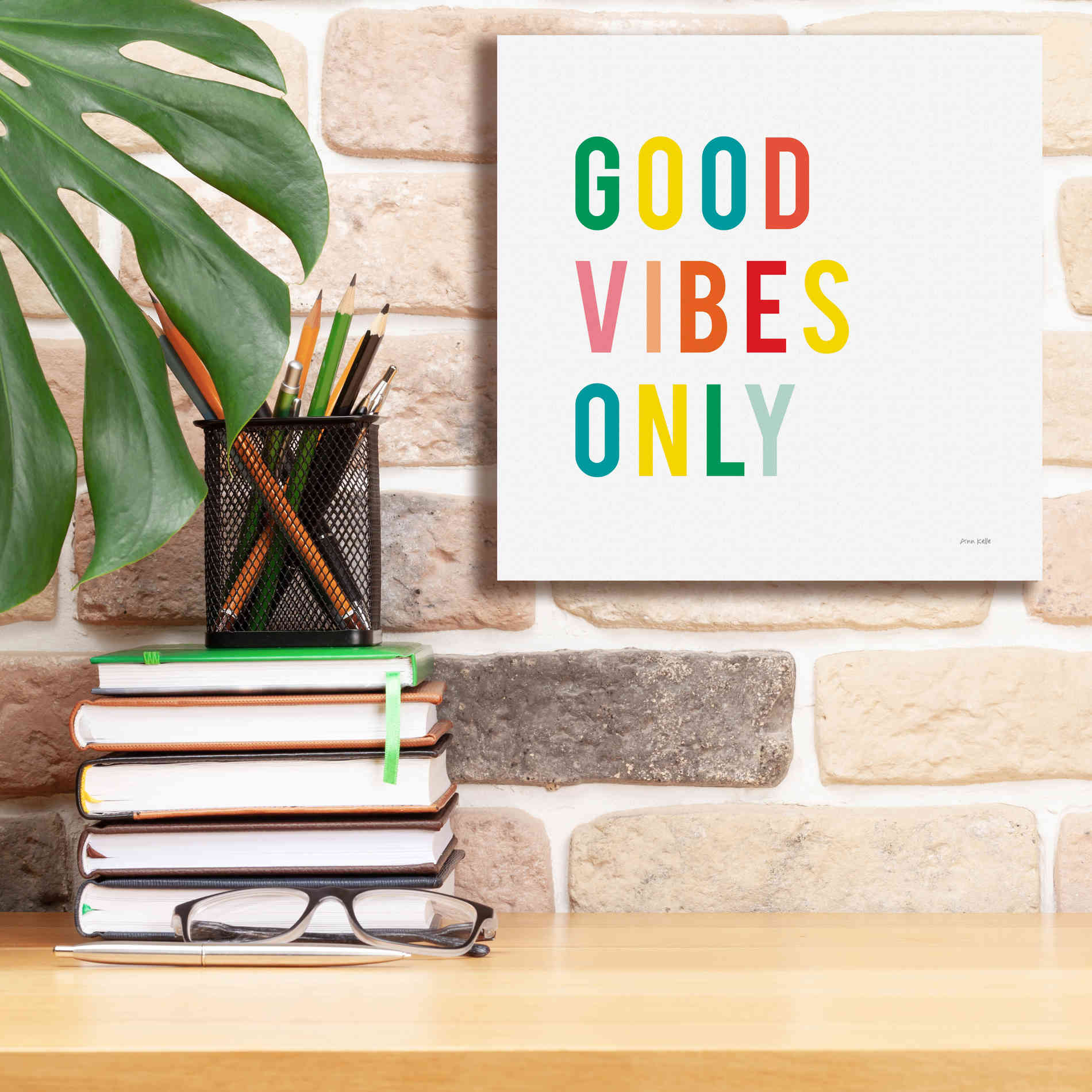 'Good Vibes Only' by Ann Kelle Designs, Canvas Wall Art,12 x 12