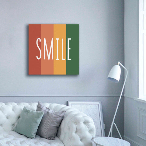 Image of 'Smile Rainbow Retro' by Ann Kelle Designs, Canvas Wall Art,37 x 37