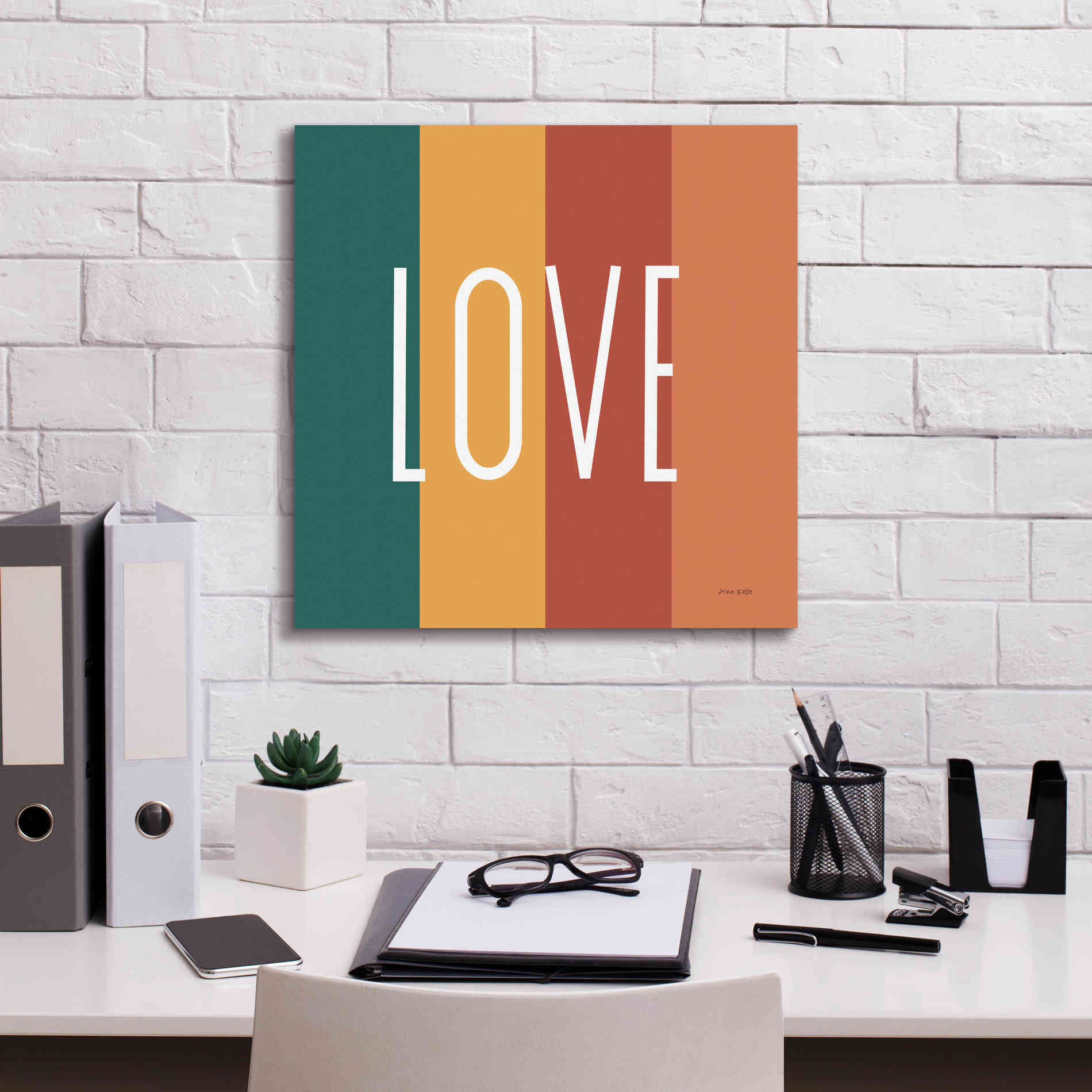 'Love Rainbow Retro' by Ann Kelle Designs, Canvas Wall Art,18 x 18