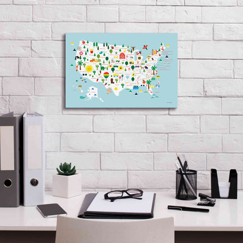Image of 'Fun USA Map' by Ann Kelle Designs, Canvas Wall Art,18 x 12