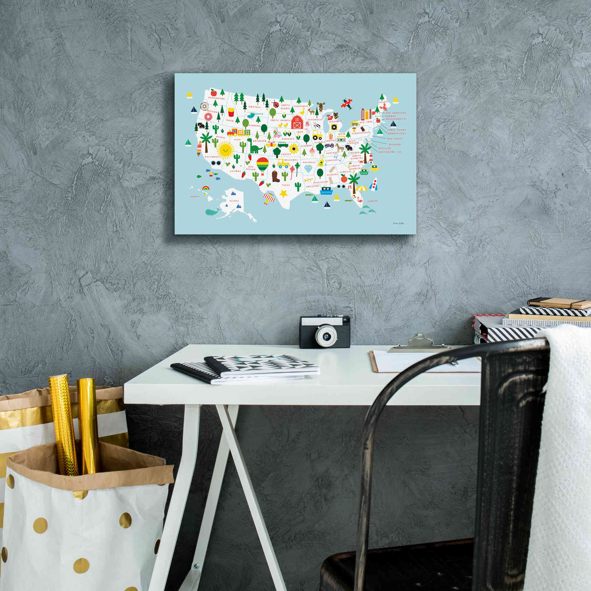 'Fun USA Map' by Ann Kelle Designs, Canvas Wall Art,18 x 12