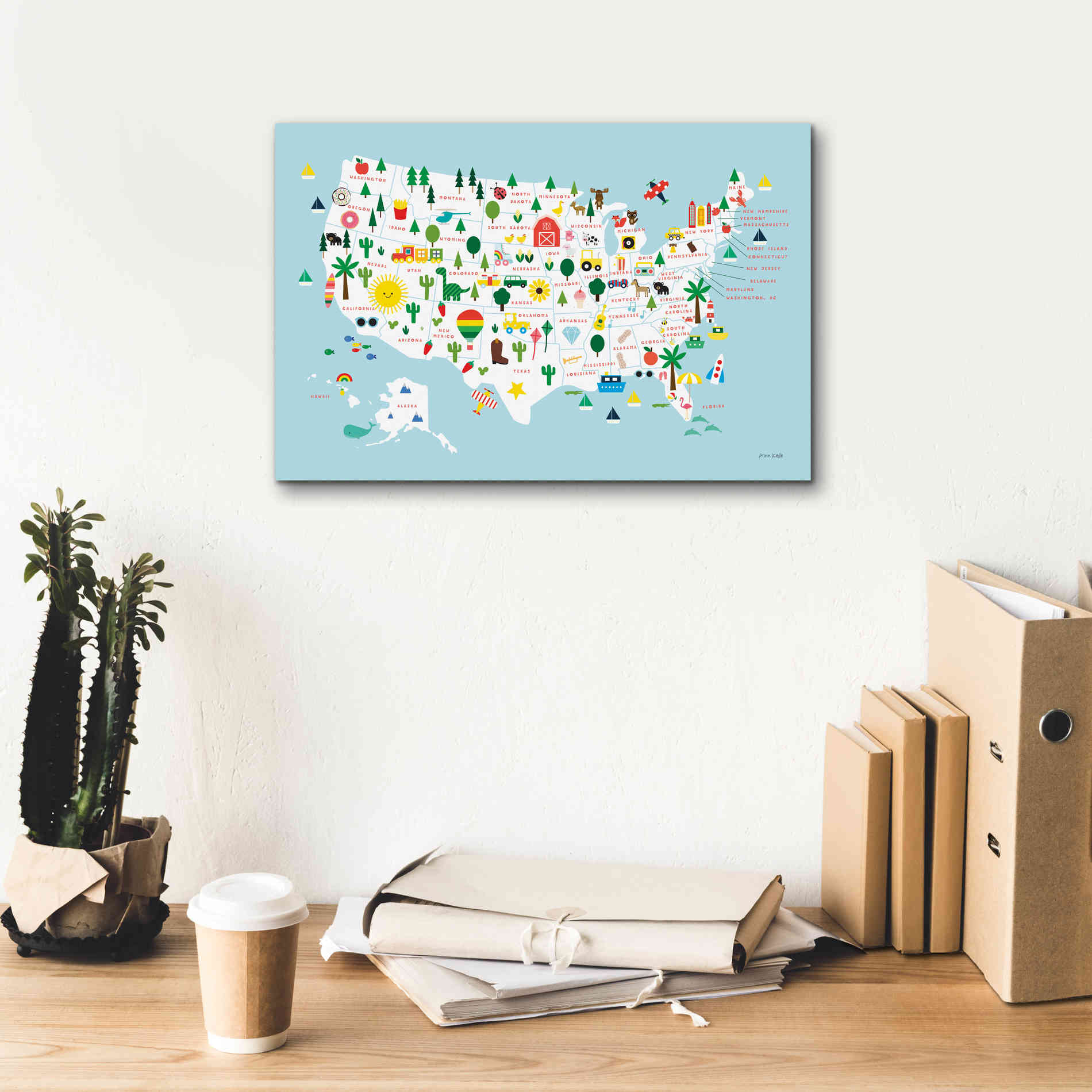 'Fun USA Map' by Ann Kelle Designs, Canvas Wall Art,18 x 12