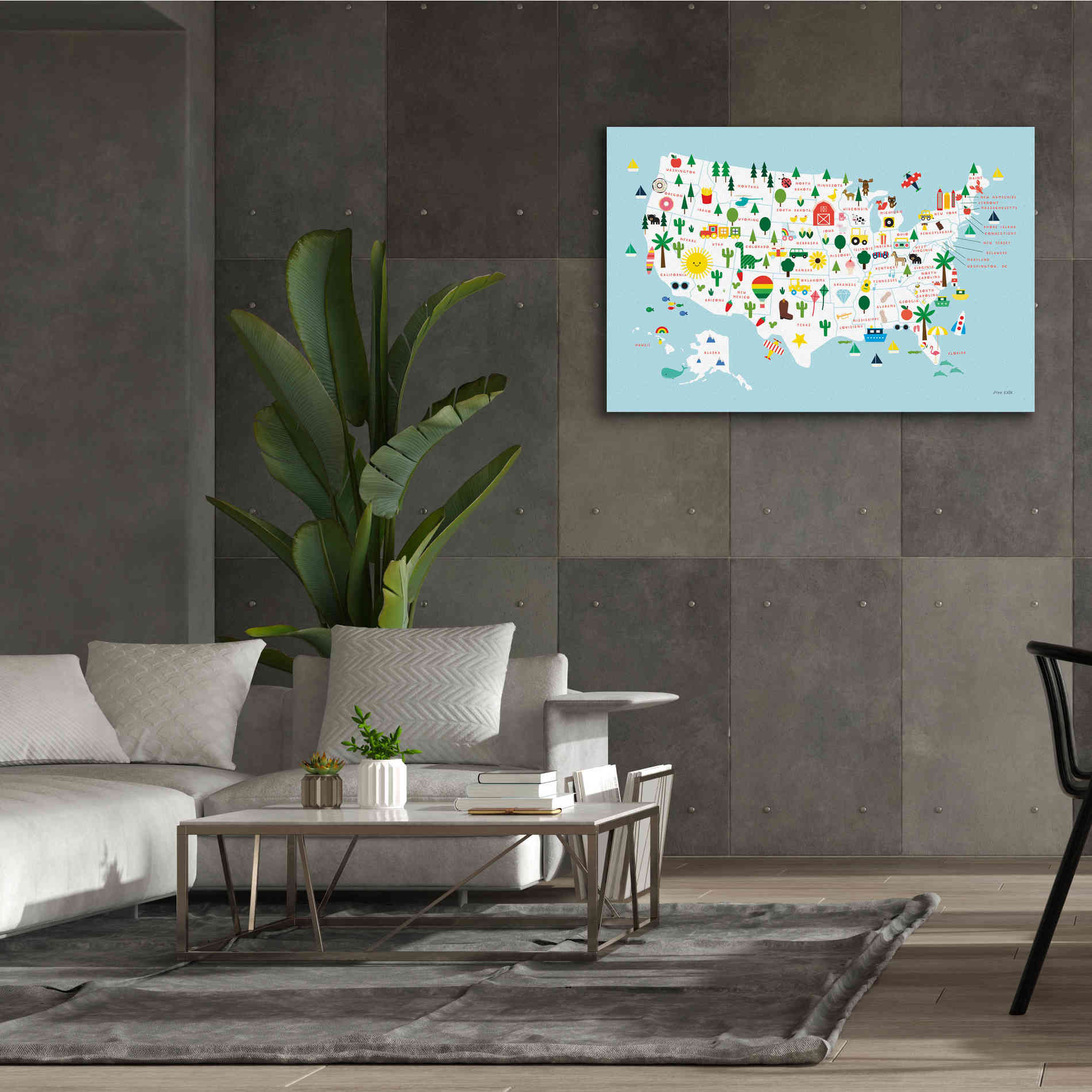 'Fun USA Map' by Ann Kelle Designs, Canvas Wall Art,60 x 40