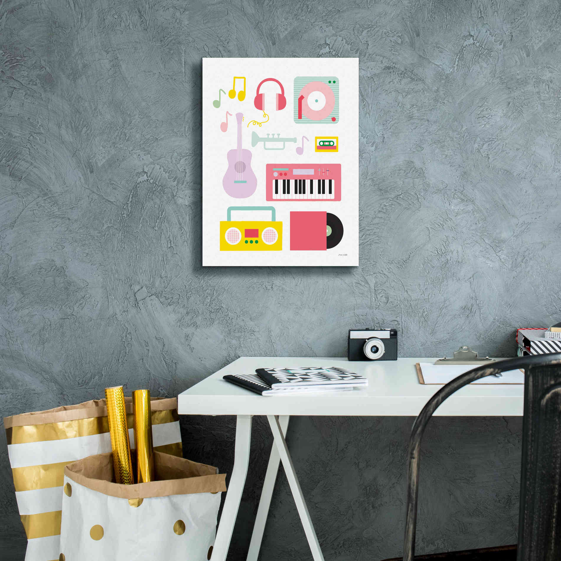 'Lets Listen to Music I' by Ann Kelle Designs, Canvas Wall Art,12 x 16
