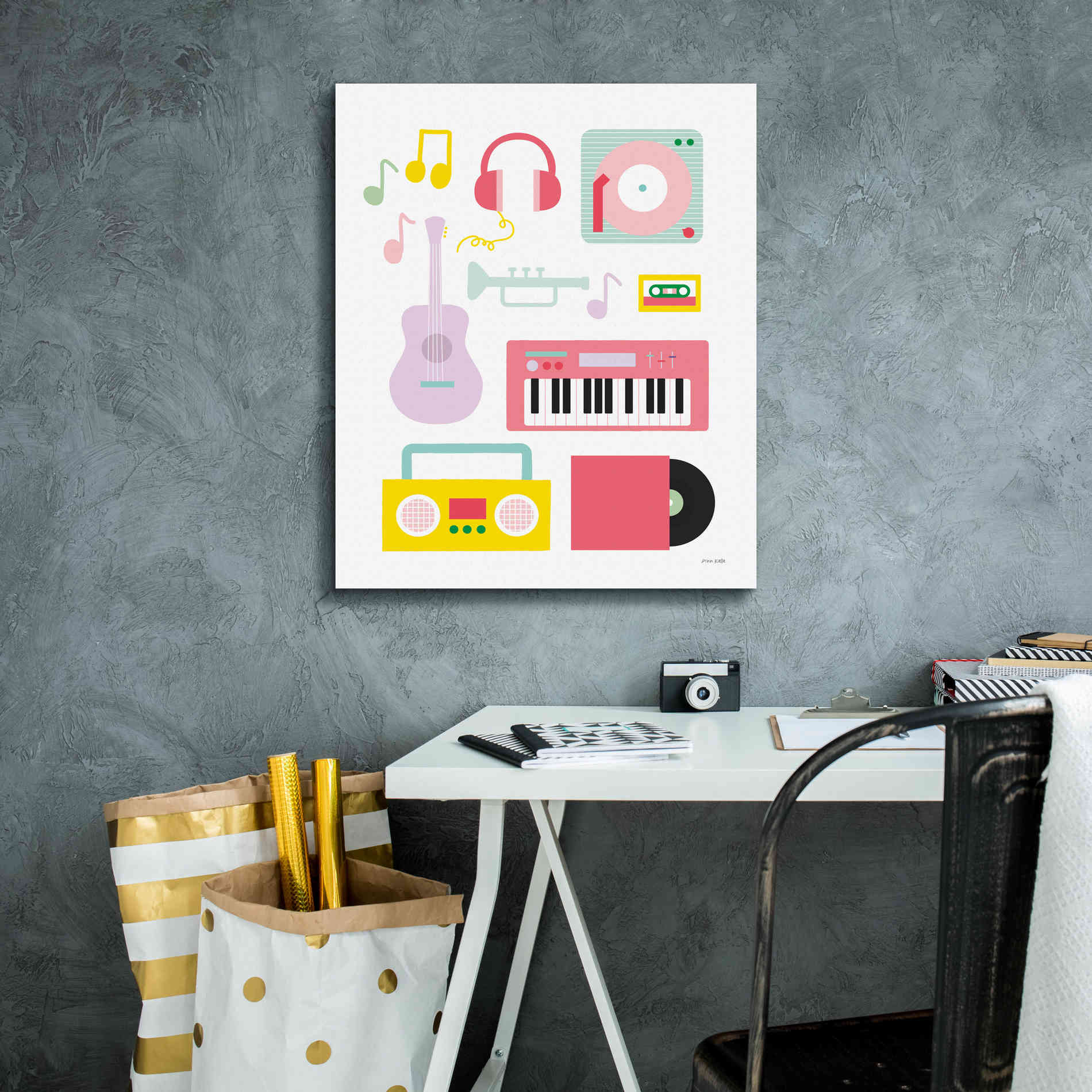 'Lets Listen to Music I' by Ann Kelle Designs, Canvas Wall Art,20 x 24