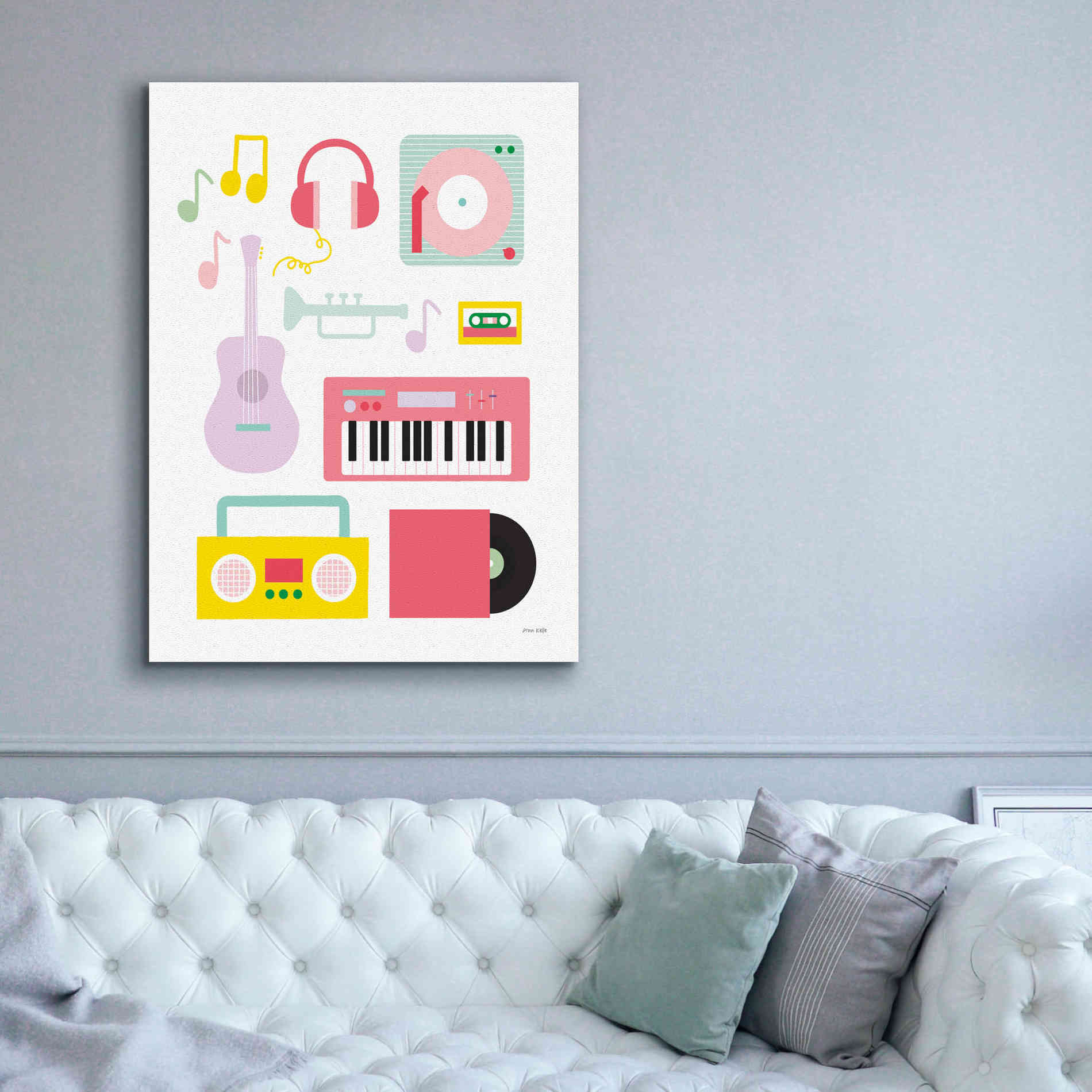 'Lets Listen to Music I' by Ann Kelle Designs, Canvas Wall Art,40 x 54