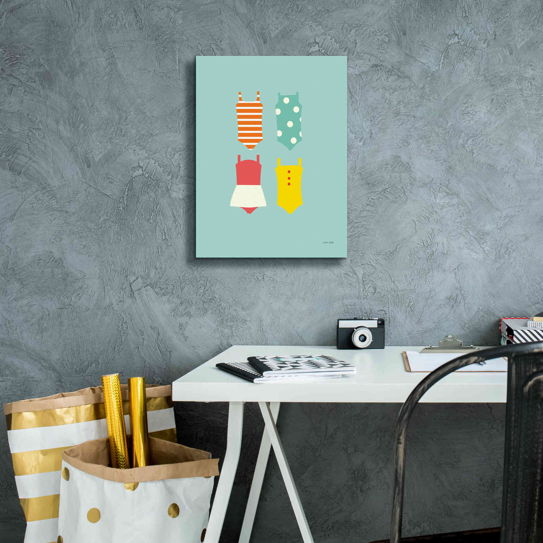 'Bahting Suits Galore II Blue' by Ann Kelle Designs, Canvas Wall Art,12 x 16