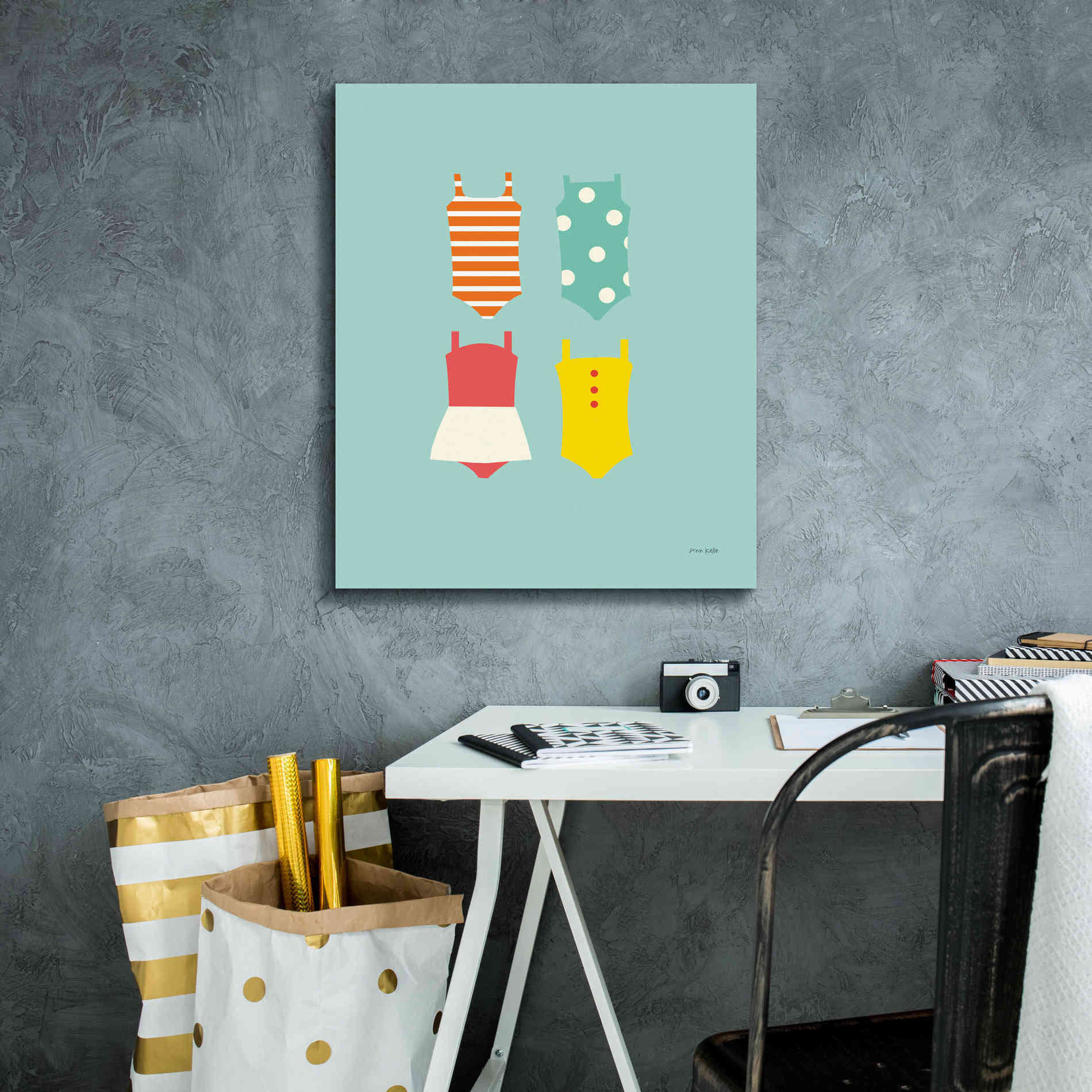 'Bahting Suits Galore II Blue' by Ann Kelle Designs, Canvas Wall Art,20 x 24