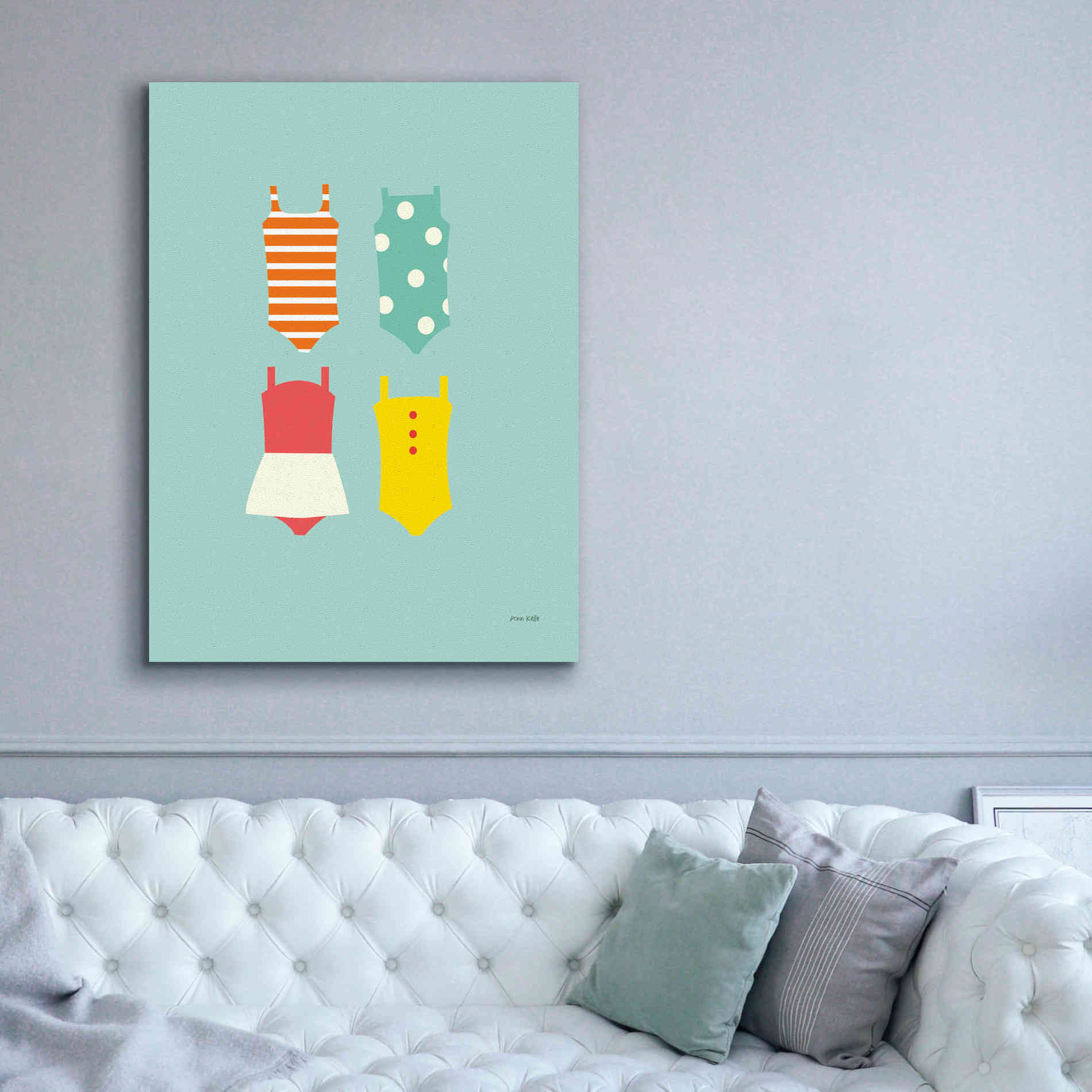 'Bahting Suits Galore II Blue' by Ann Kelle Designs, Canvas Wall Art,40 x 54