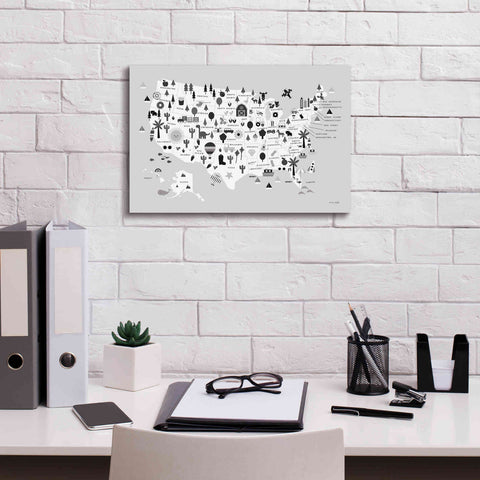 Image of 'Fun USA Map BW' by Ann Kelle Designs, Canvas Wall Art,18 x 12
