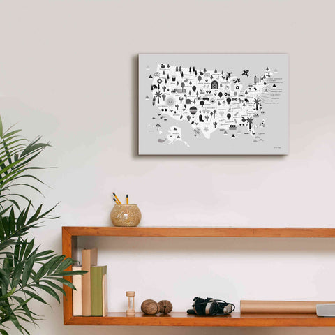 Image of 'Fun USA Map BW' by Ann Kelle Designs, Canvas Wall Art,18 x 12