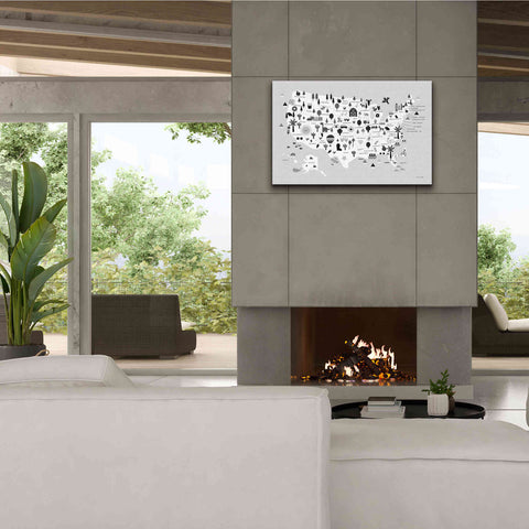 Image of 'Fun USA Map BW' by Ann Kelle Designs, Canvas Wall Art,40 x 26