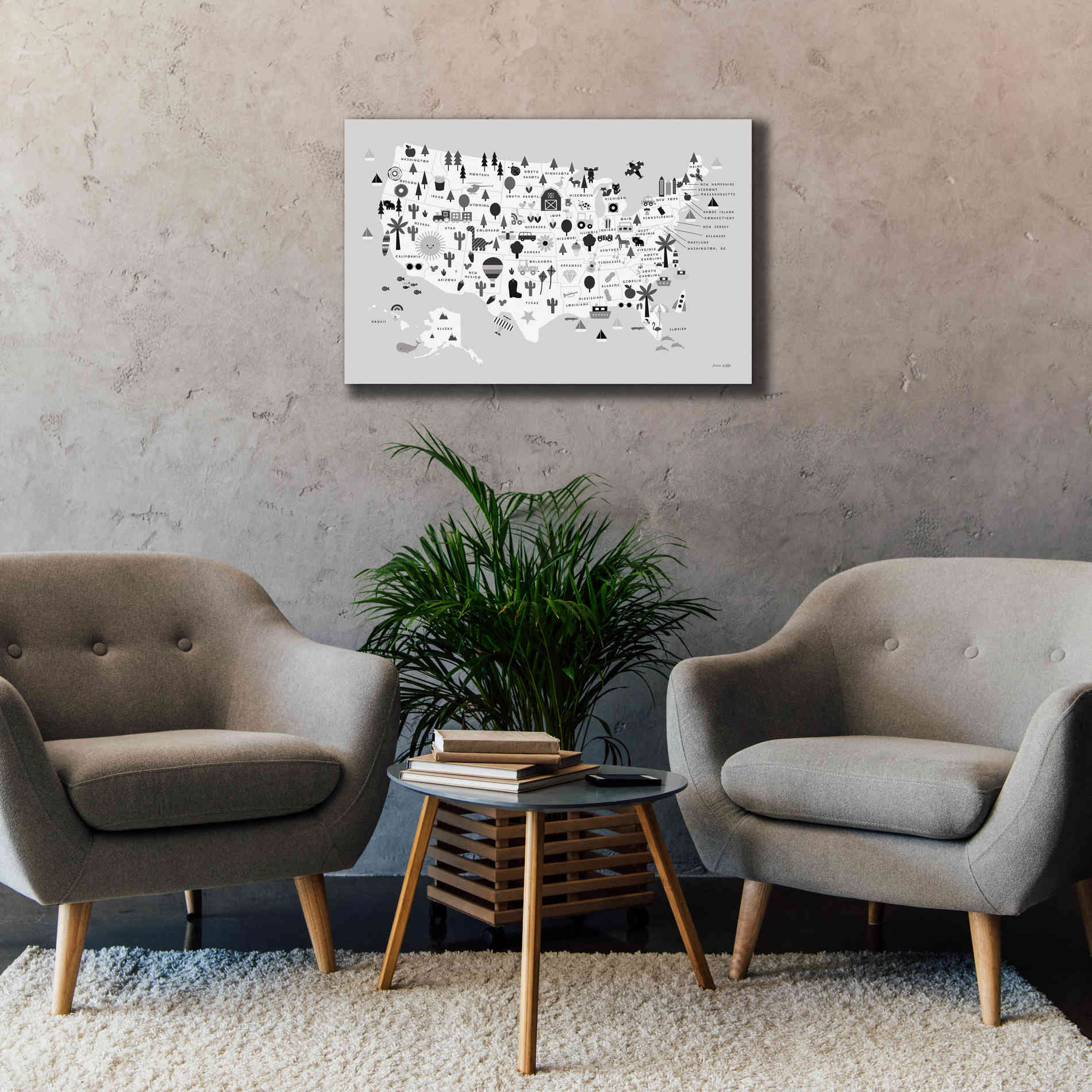 'Fun USA Map BW' by Ann Kelle Designs, Canvas Wall Art,40 x 26