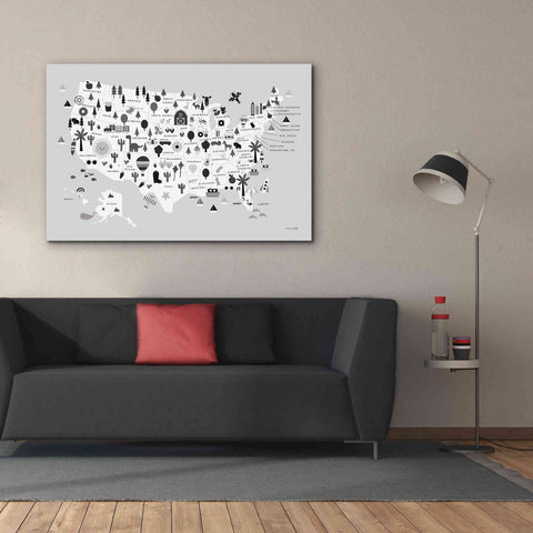 Image of 'Fun USA Map BW' by Ann Kelle Designs, Canvas Wall Art,60 x 40