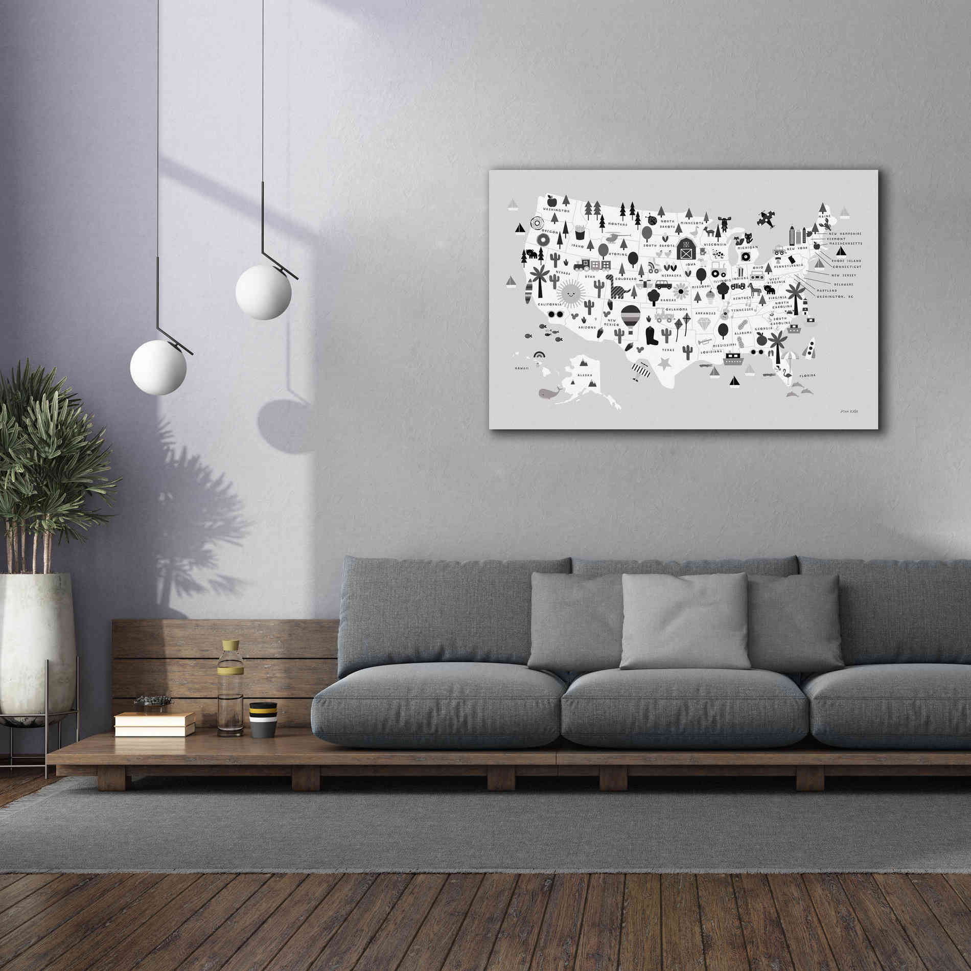 'Fun USA Map BW' by Ann Kelle Designs, Canvas Wall Art,60 x 40