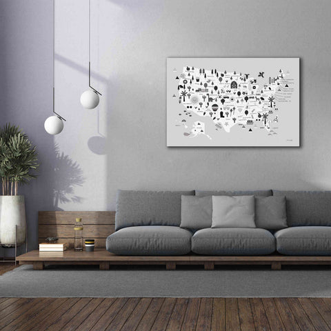 Image of 'Fun USA Map BW' by Ann Kelle Designs, Canvas Wall Art,60 x 40