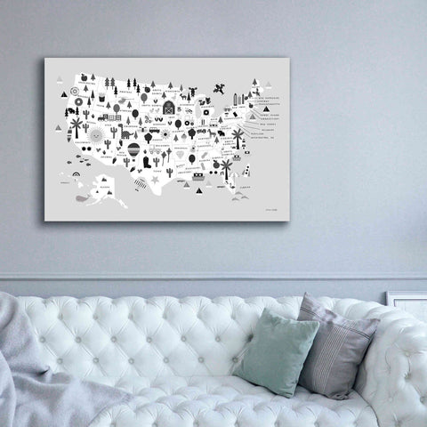 Image of 'Fun USA Map BW' by Ann Kelle Designs, Canvas Wall Art,60 x 40